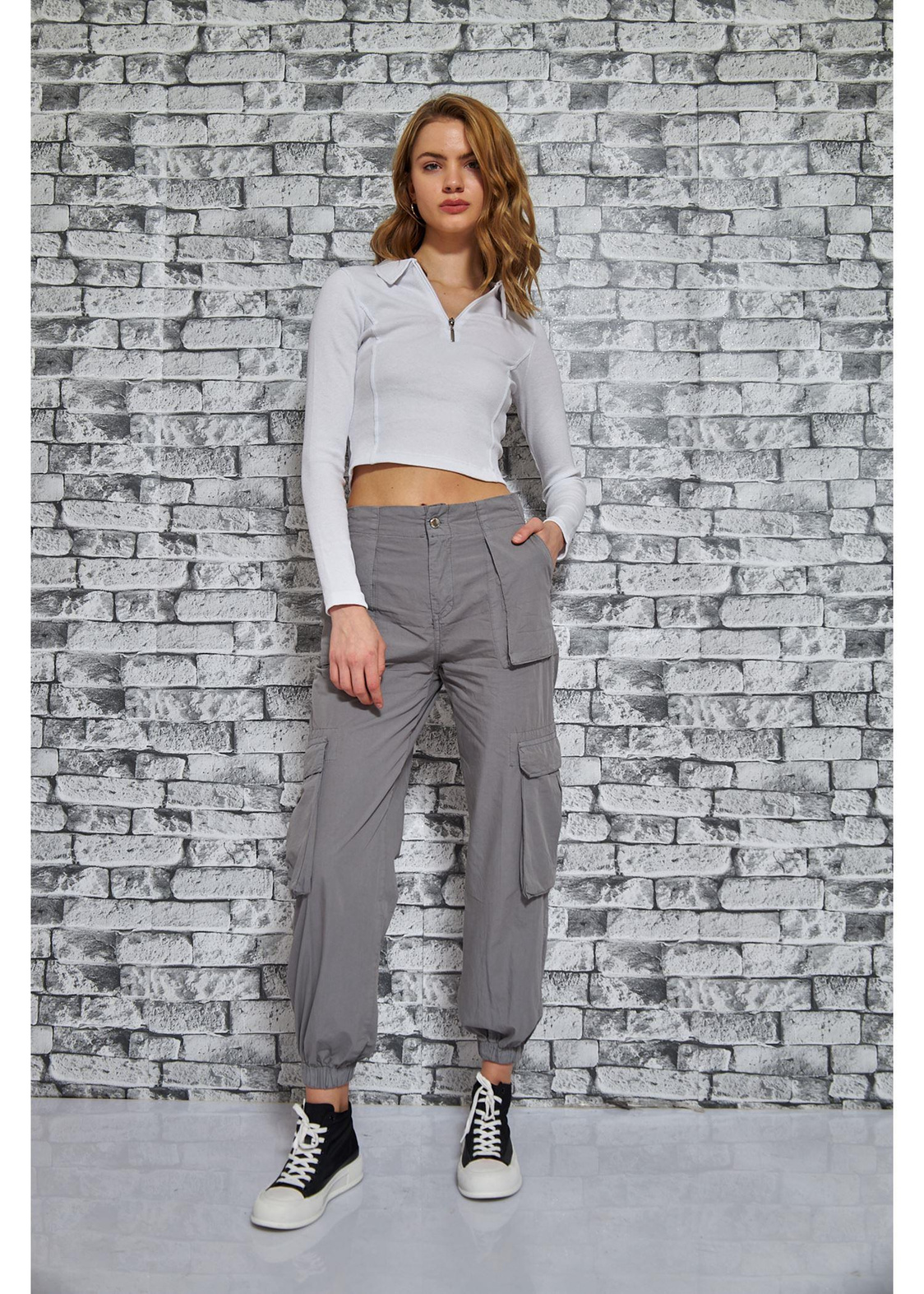 Kargo Cepli Jogger Pantolon-Gri