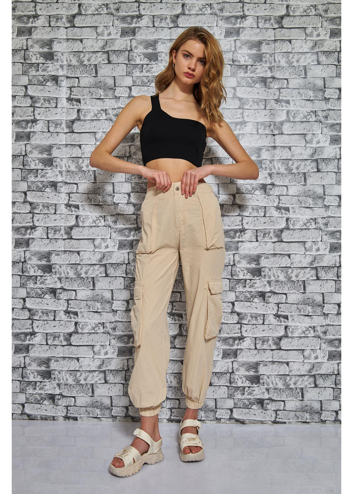 Kargo Cepli Jogger Pantolon-Taş