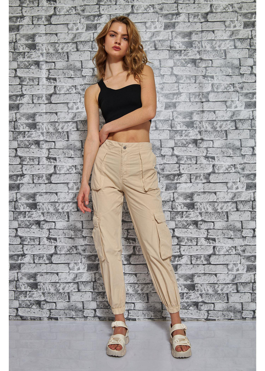 Kargo Cepli Jogger Pantolon-Taş