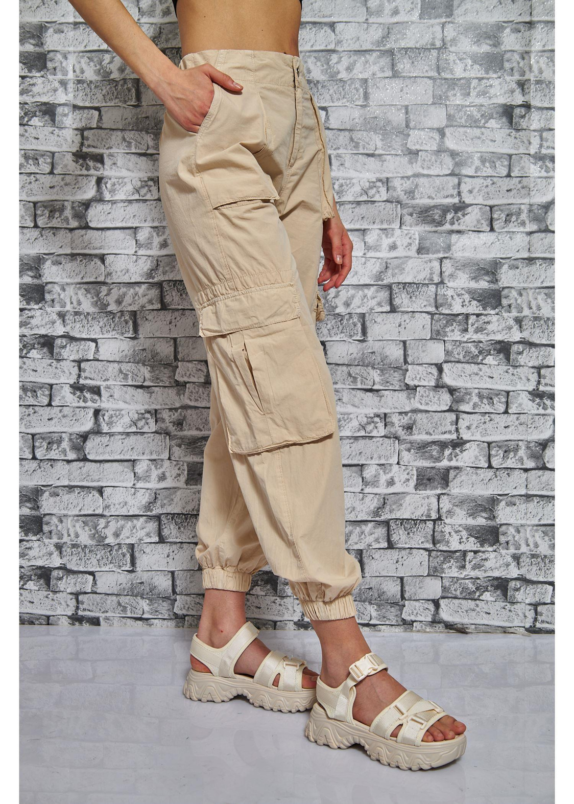 Kargo Cepli Jogger Pantolon-Taş