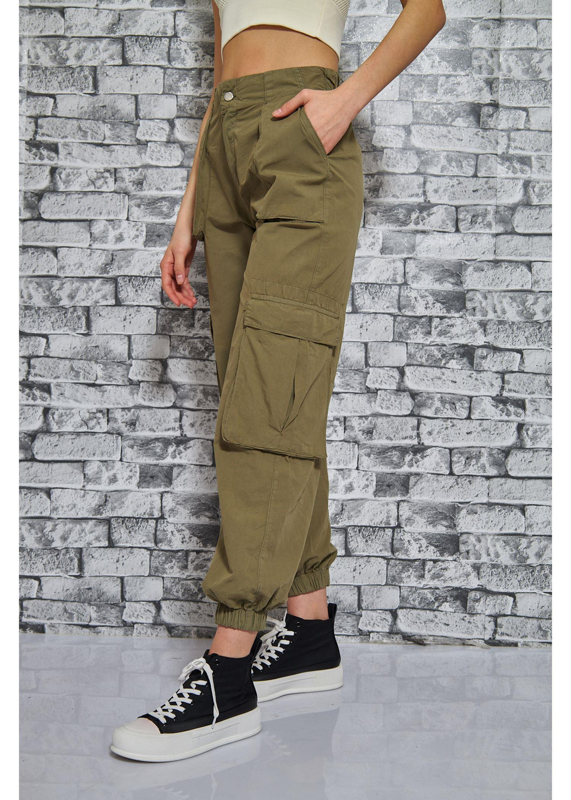 Kargo Cepli Jogger Pantolon-Yeşil