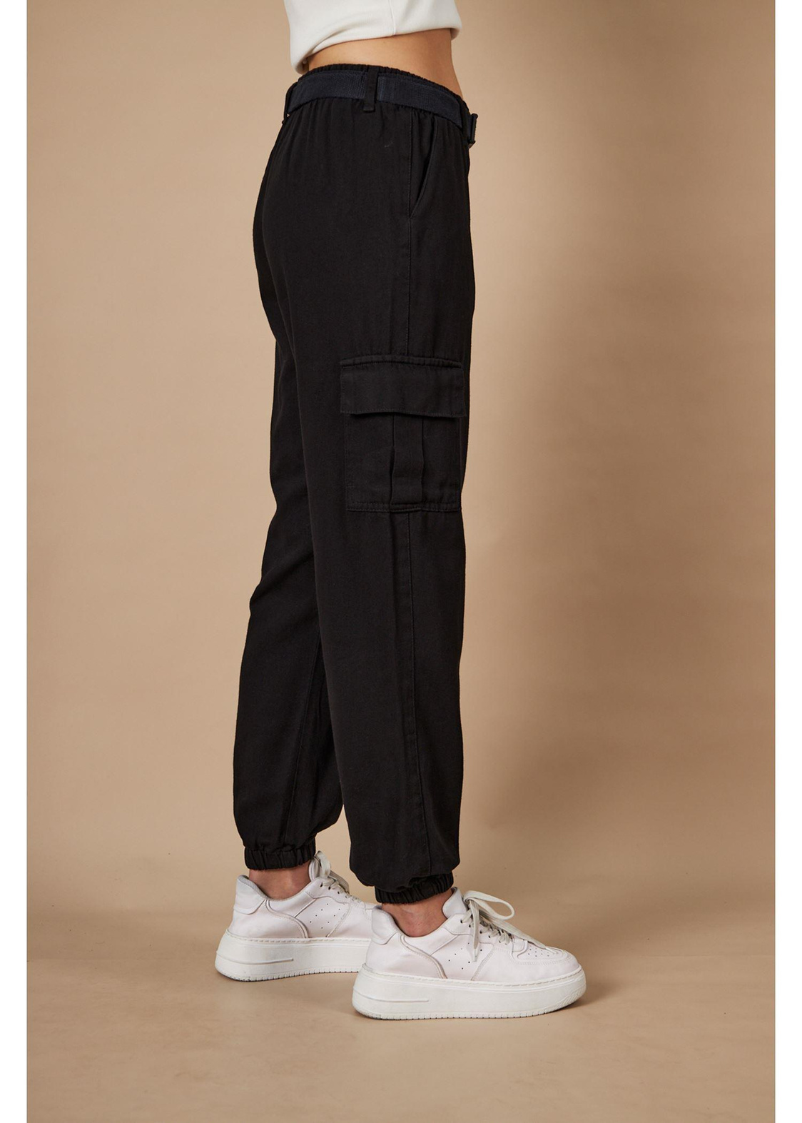 Kargo Cepli Palaskalı Jogger Pantolon-Siyah
