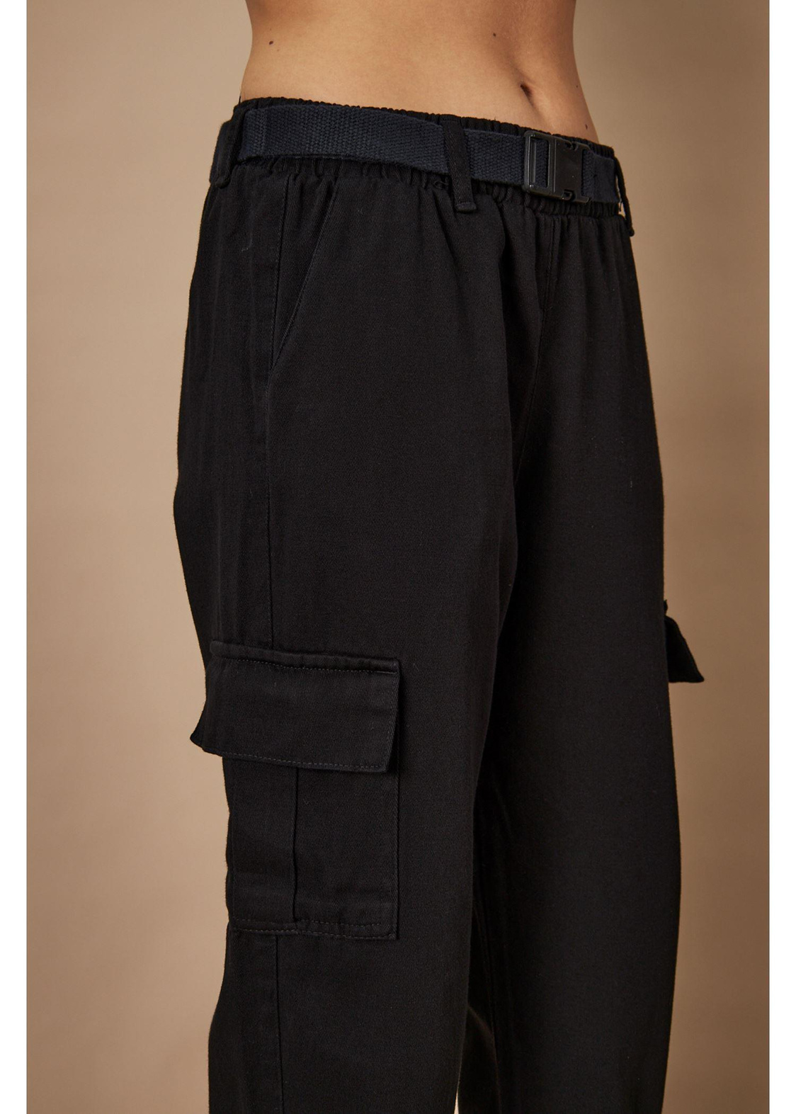 Kargo Cepli Palaskalı Jogger Pantolon-Siyah