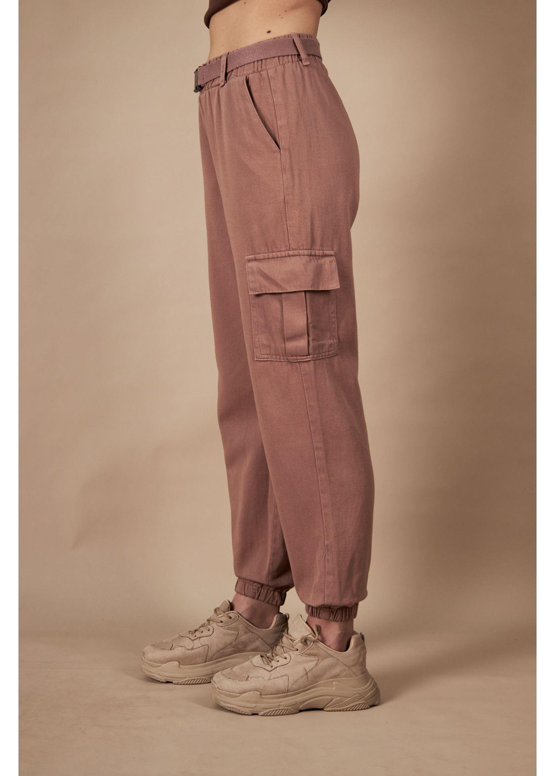 Kargo Cepli Palaskalı Jogger Pantolon-Vizon