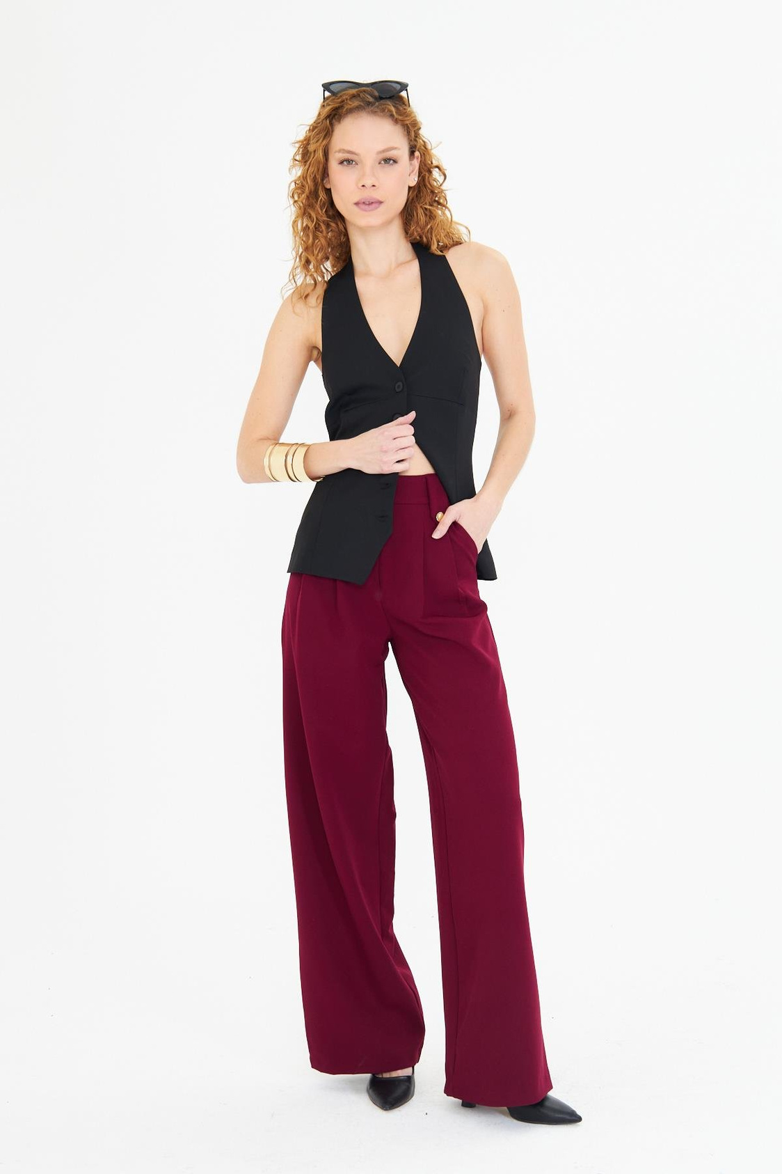 Kemeri Düğme Detaylı Atlas Pantolon