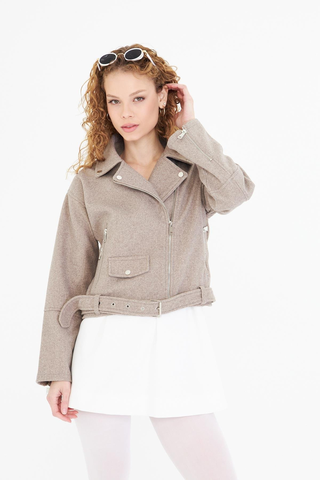 Kemerli Kısa Kaşe Mont