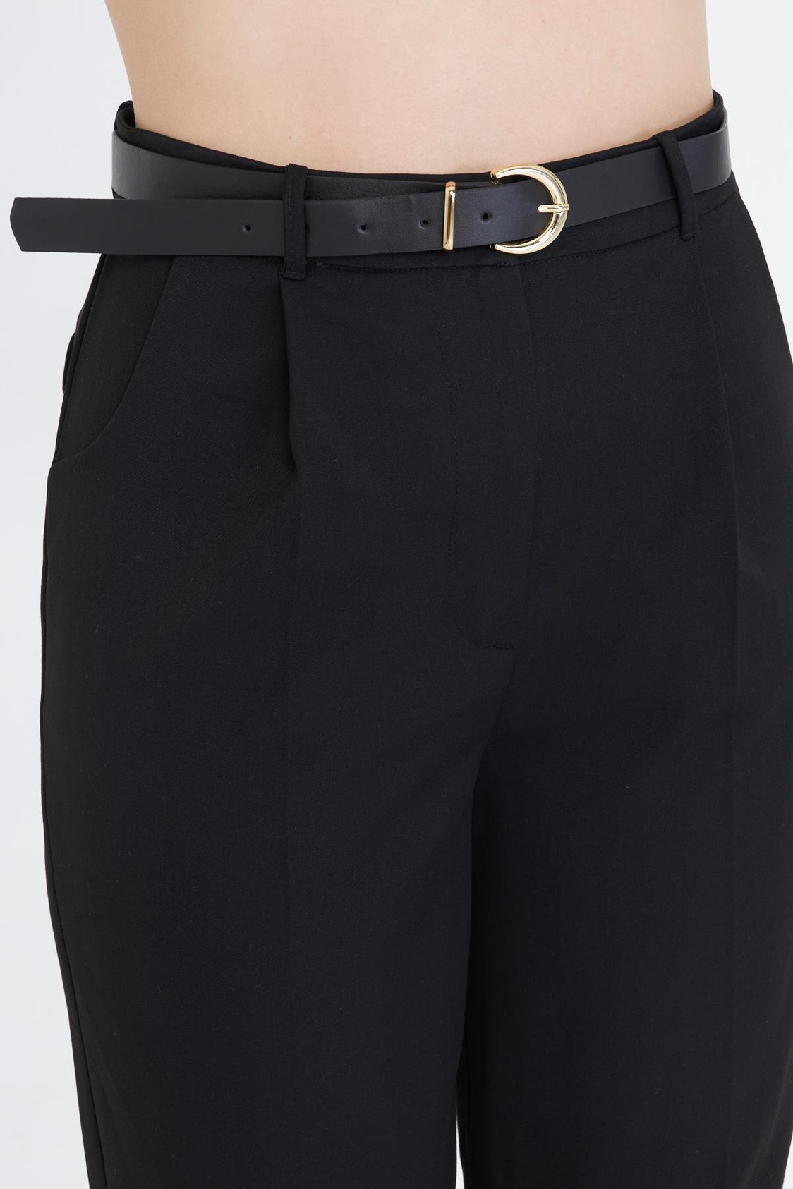 Kemerli Poliviskon Pantolon - Siyah