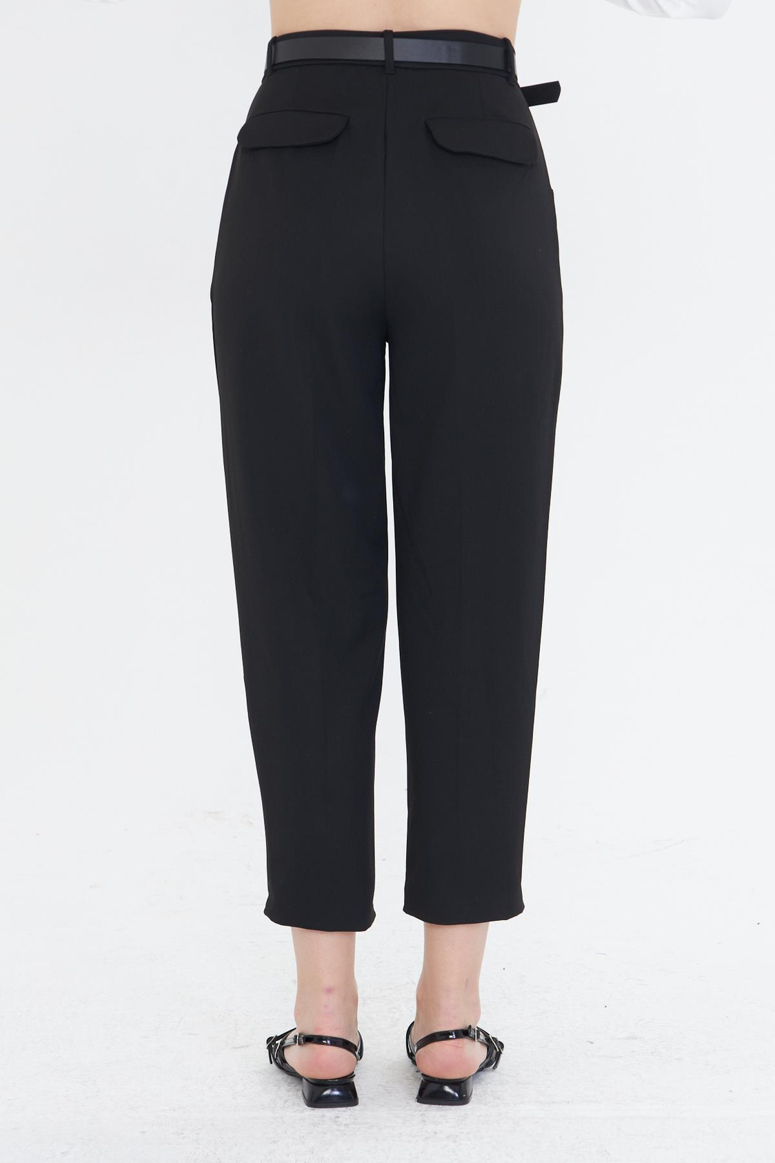 Kemerli Poliviskon Pantolon - Siyah