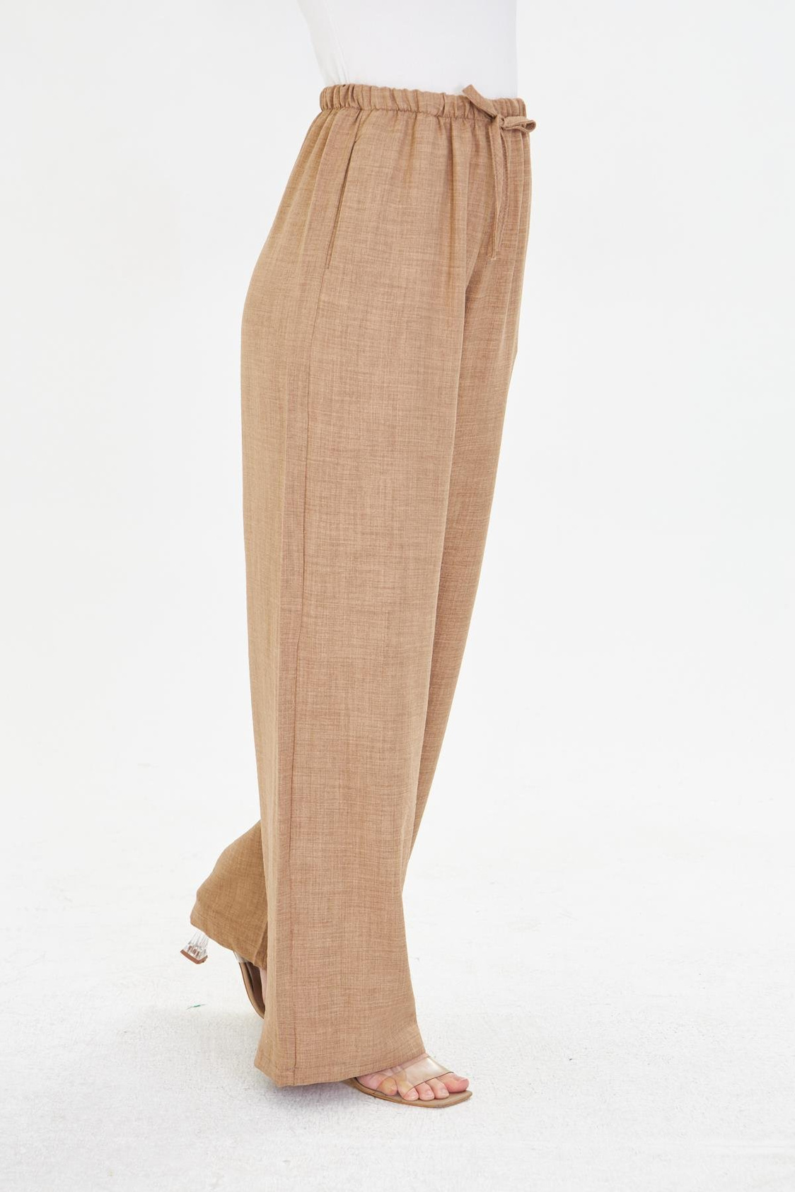 Keten Görünümlü Bol Paça Pantolon