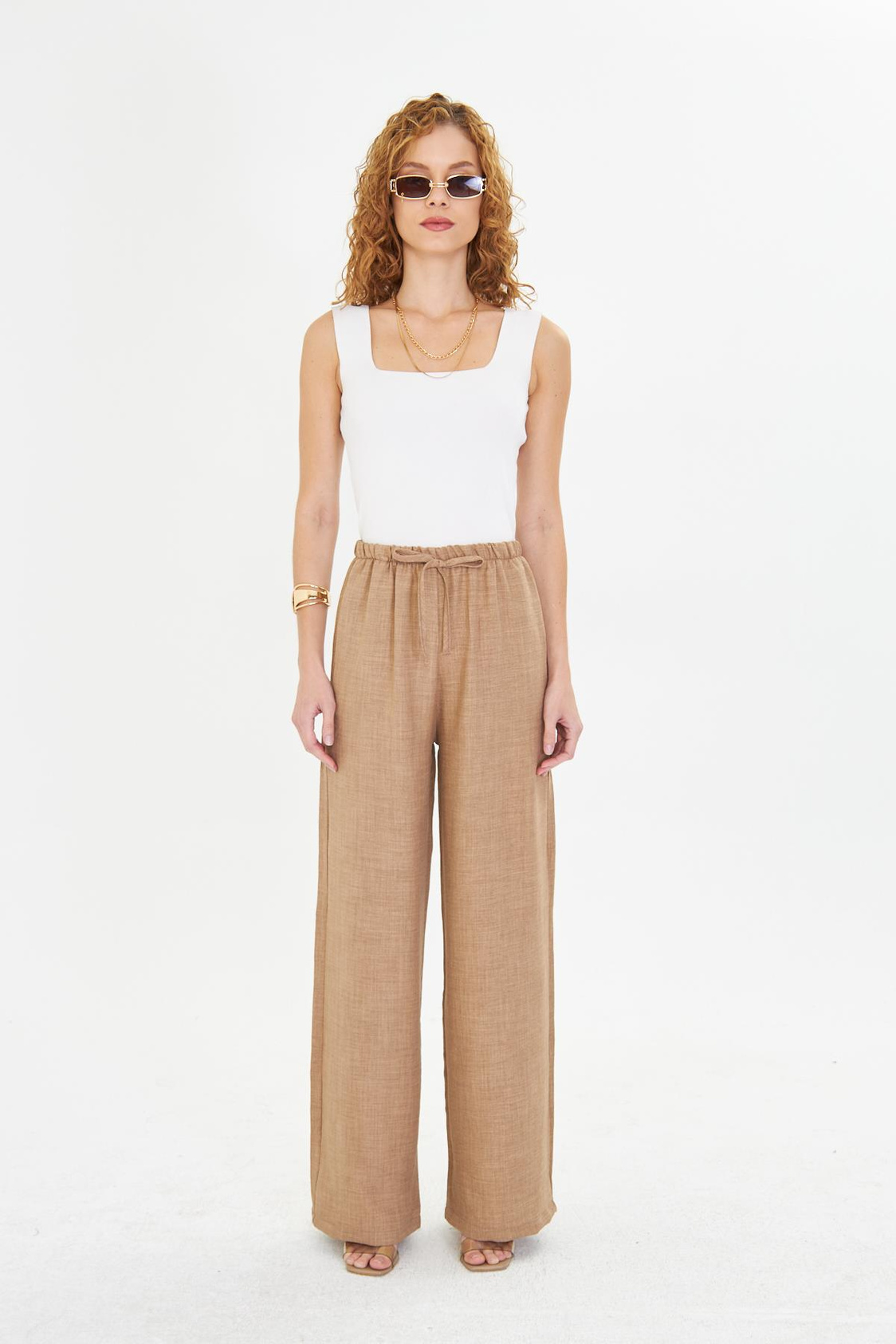 Keten Görünümlü Bol Paça Pantolon