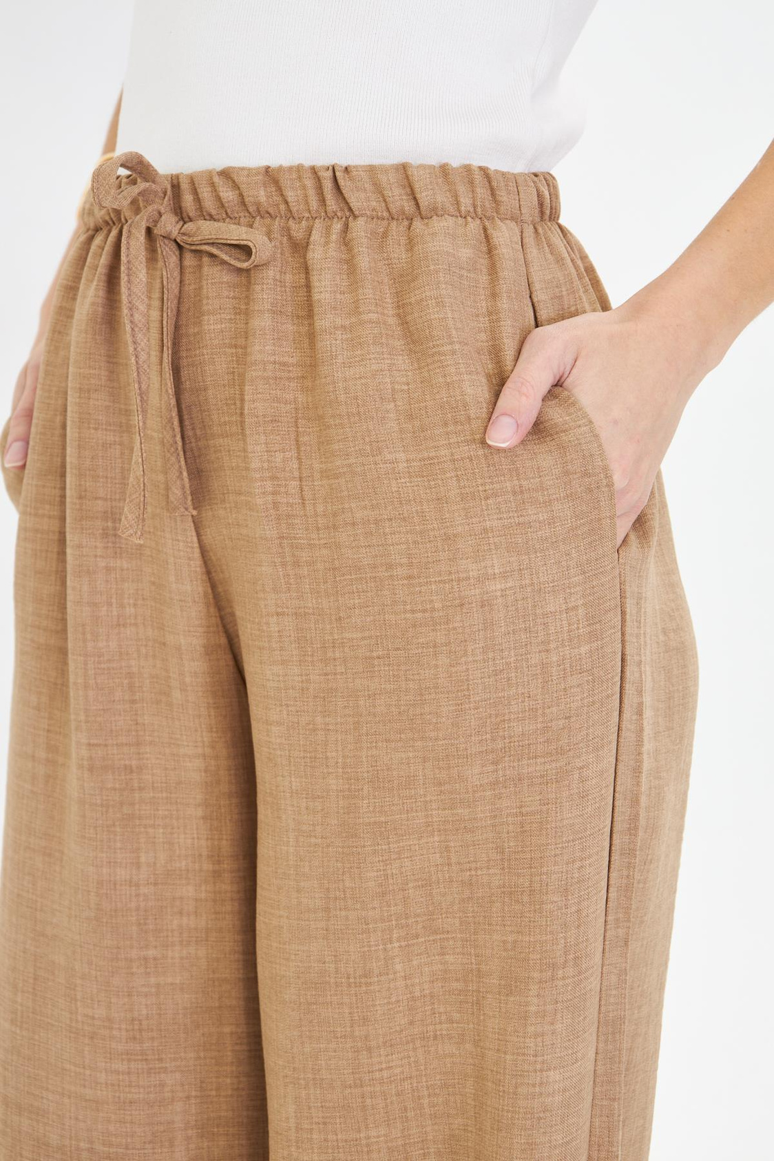 Keten Görünümlü Bol Paça Pantolon