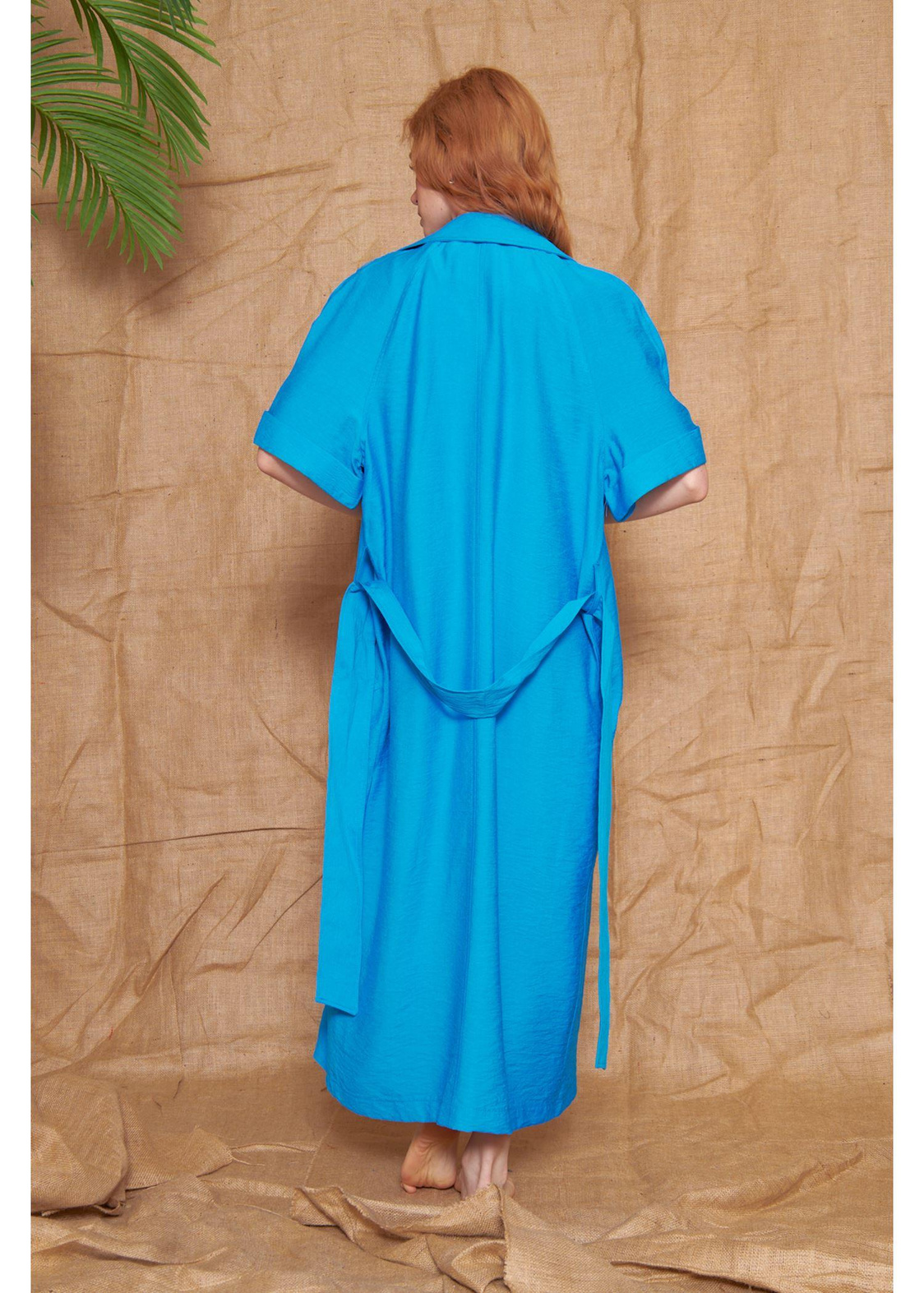 Kısa Kollu Kuşaklı Kimono-Mavi