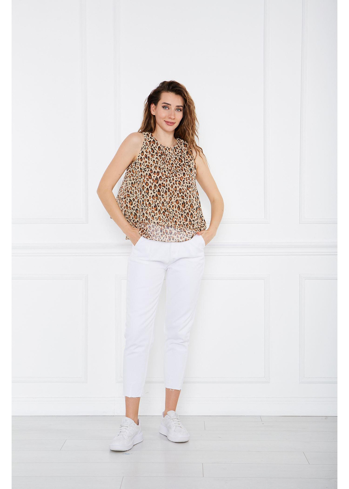 Kısa Leopar Şifon Bluz