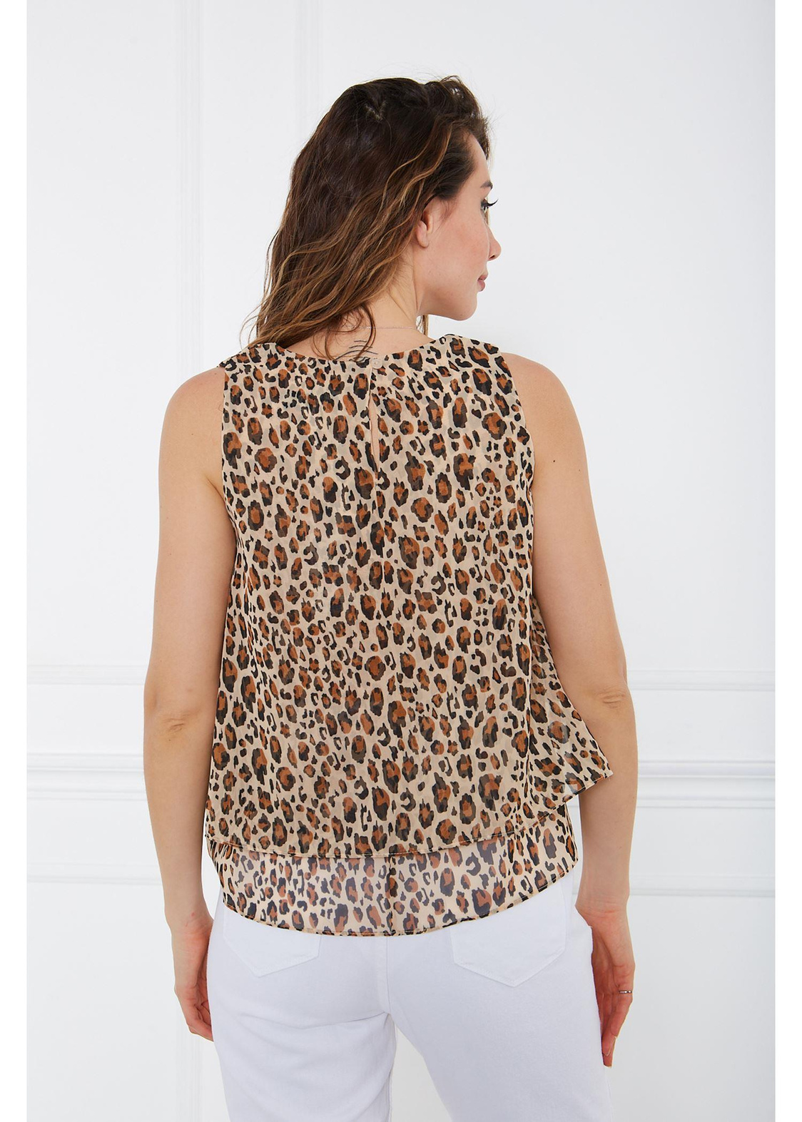 Kısa Leopar Şifon Bluz