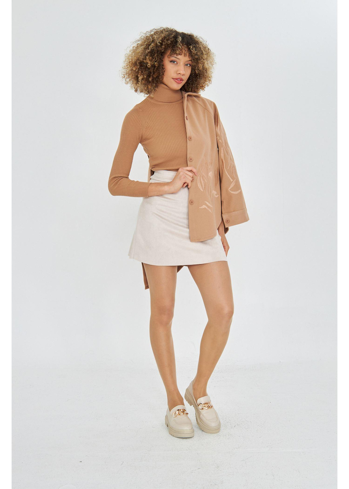 Kısa Süet Etek - Bej