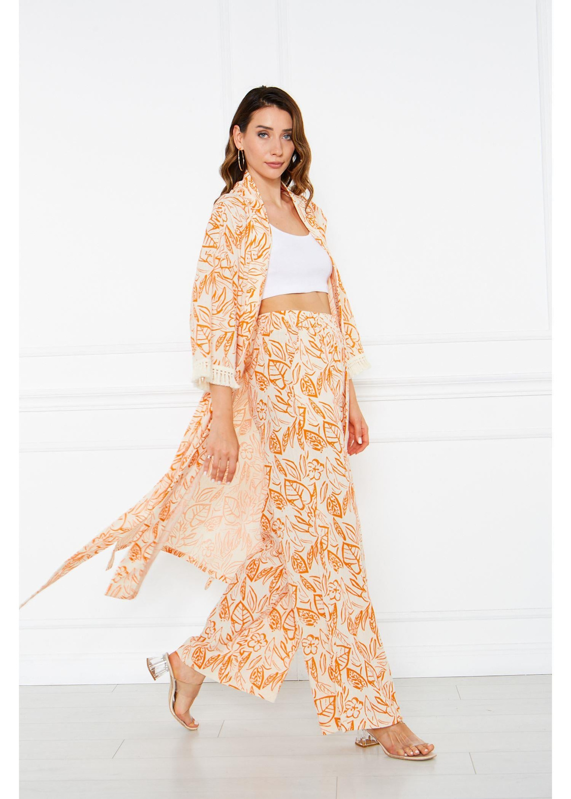 Kolları Püsküllü Kimono-Turuncu