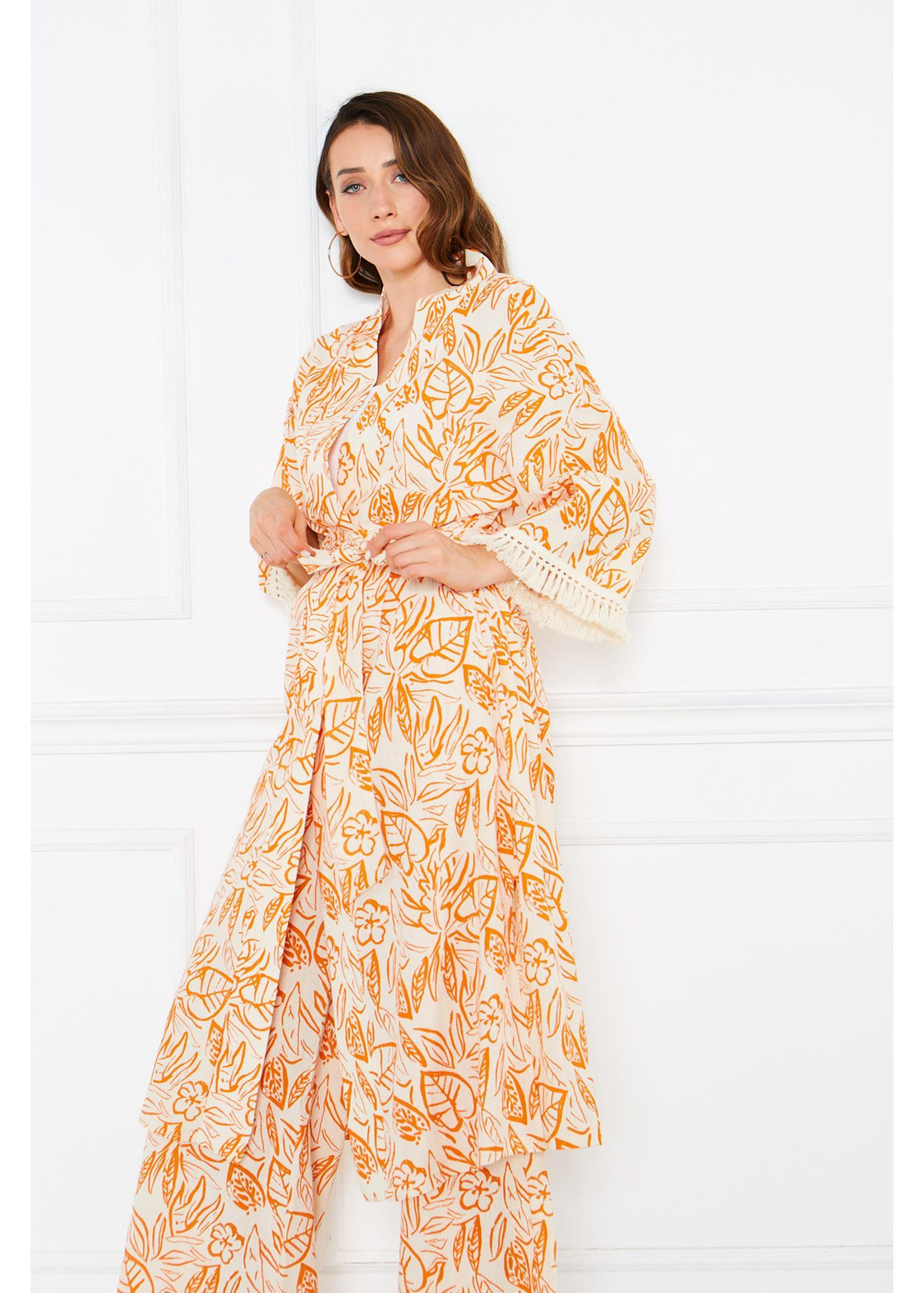 Kolları Püsküllü Kimono-Turuncu