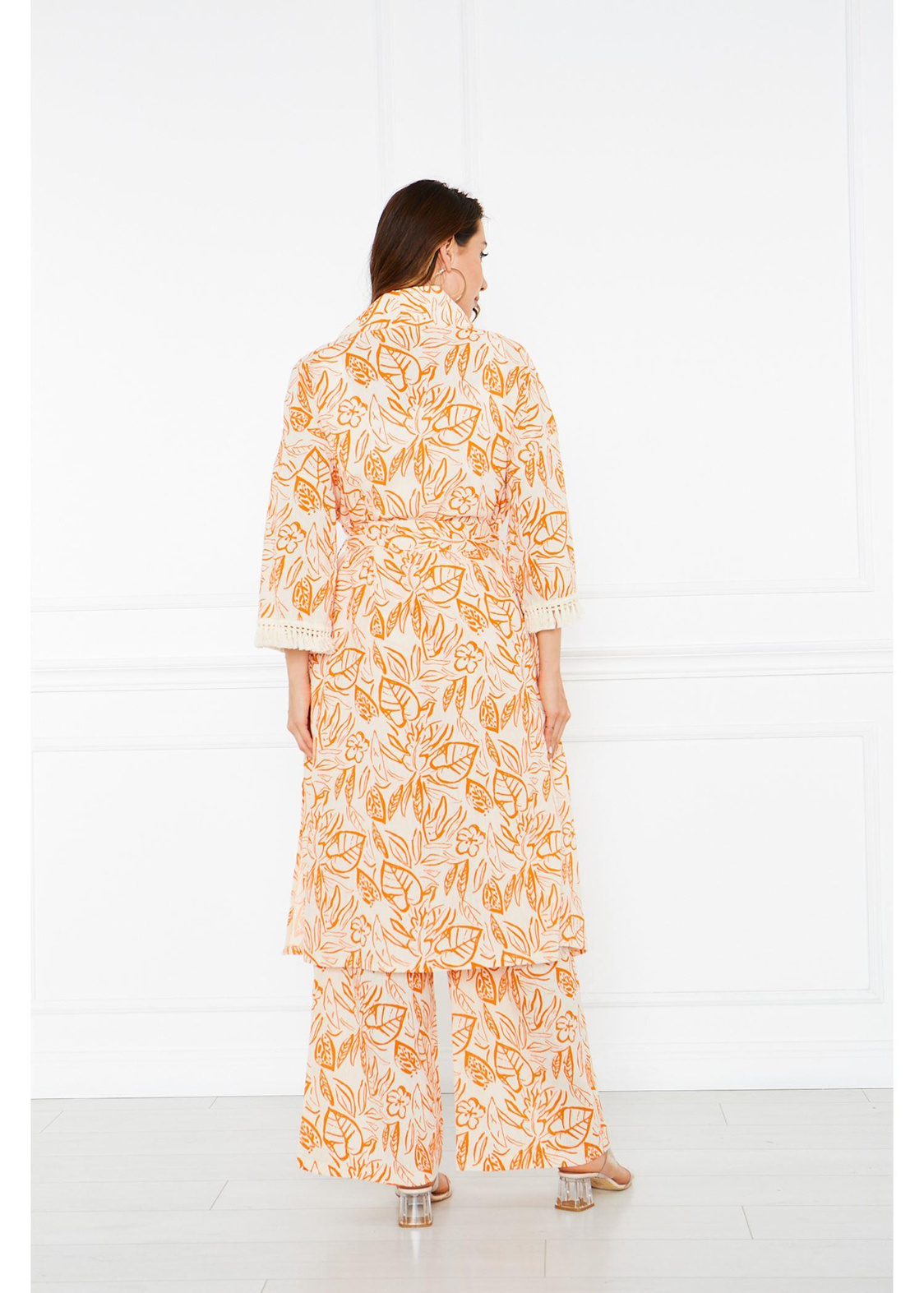 Kolları Püsküllü Kimono-Turuncu