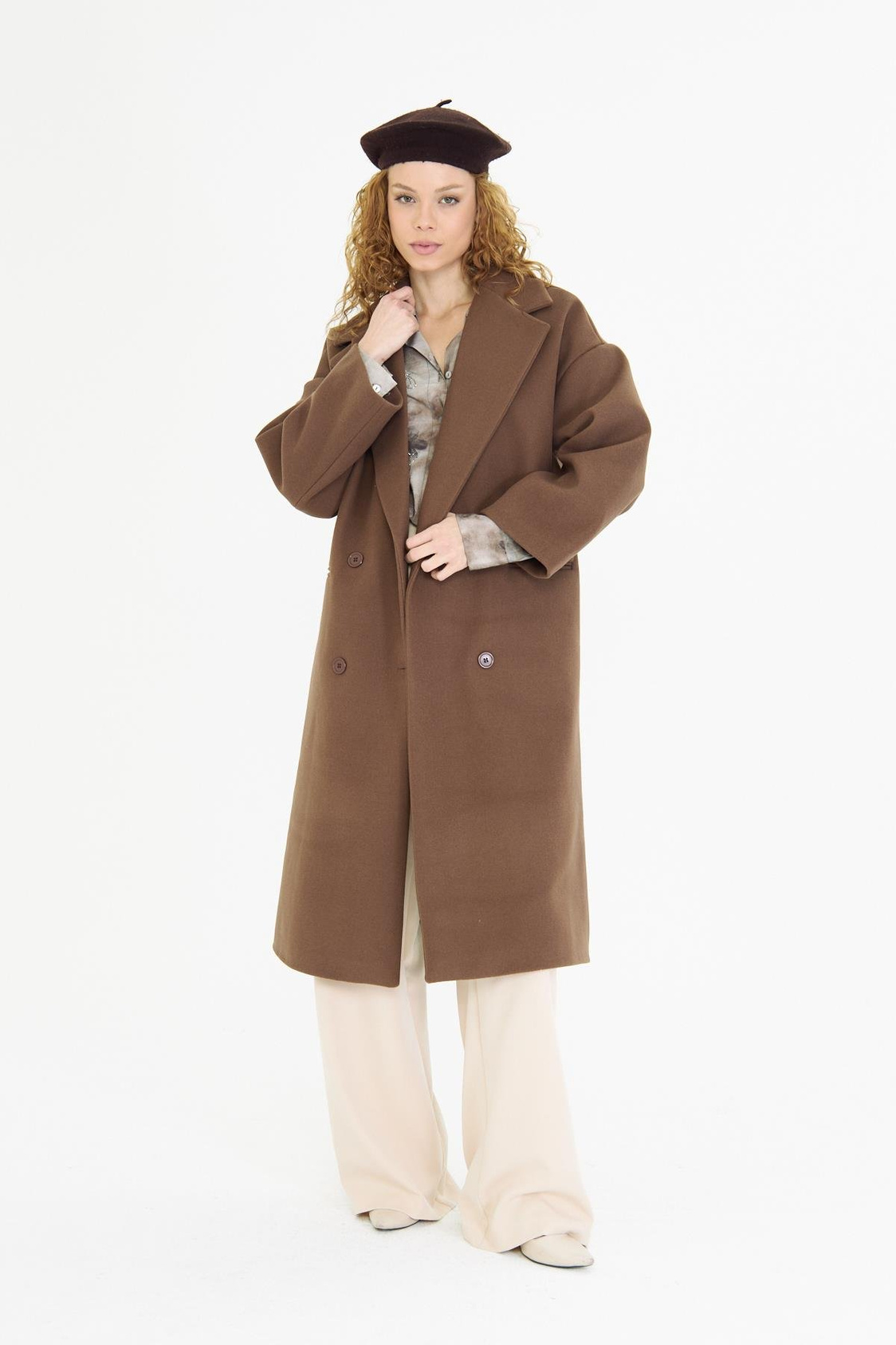 Kruvaze Fleto Cepli Kaşe Kaban