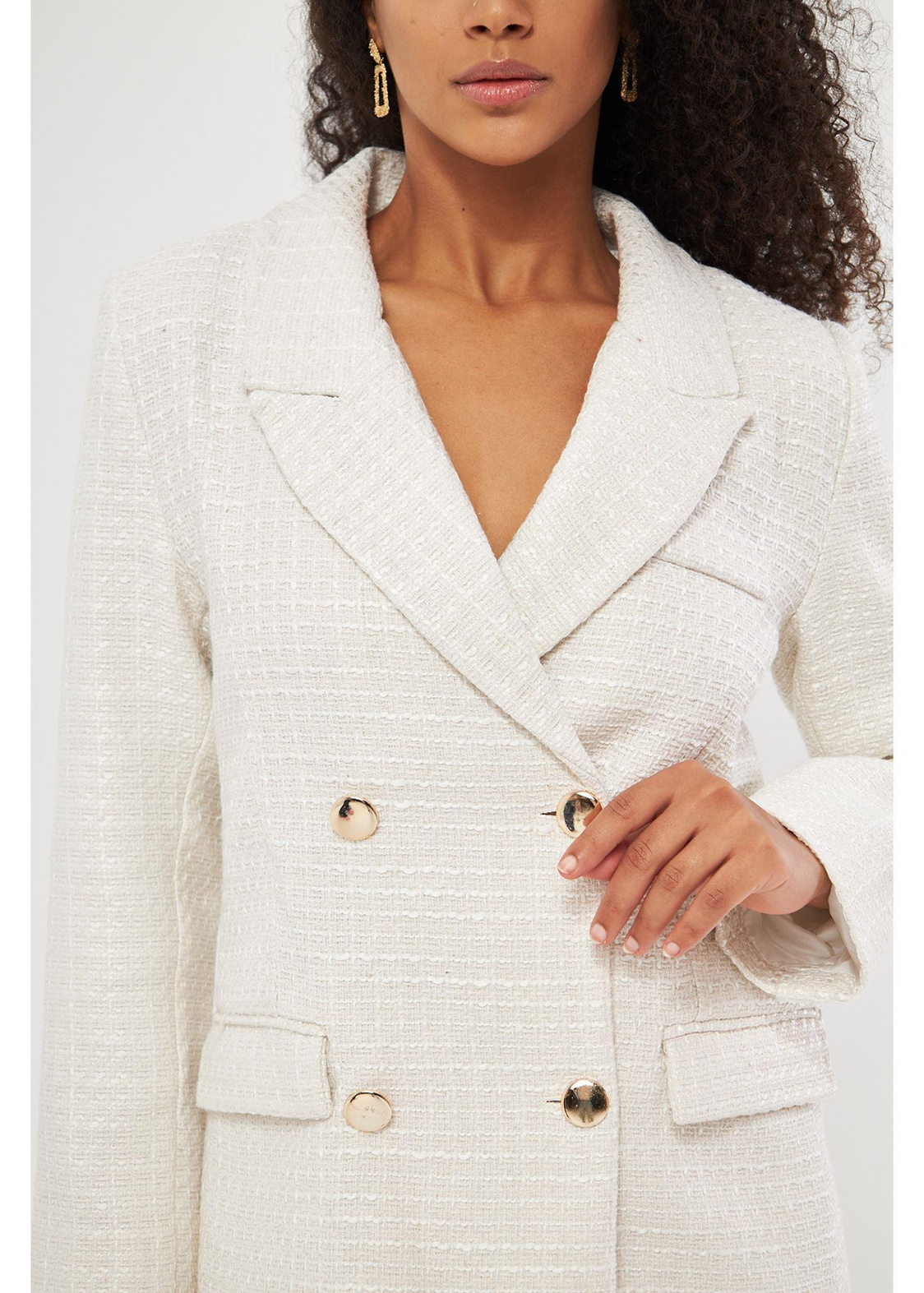 Kruvaze Yaka Düğmeli Ceket