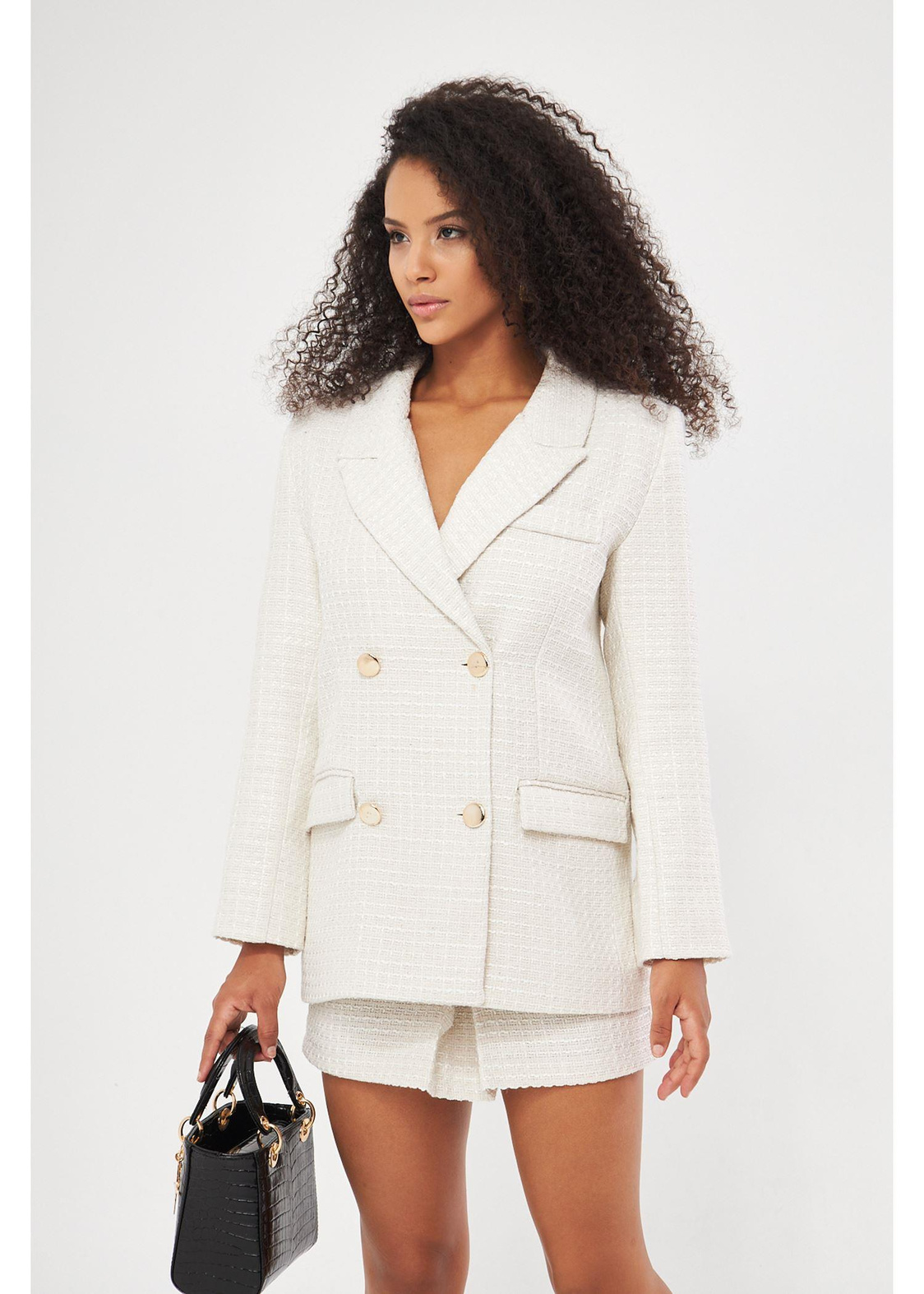 Kruvaze Yaka Düğmeli Ceket