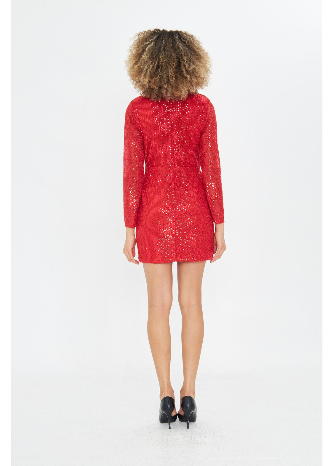 Kruvaze Yaka Pul Payet Elbise