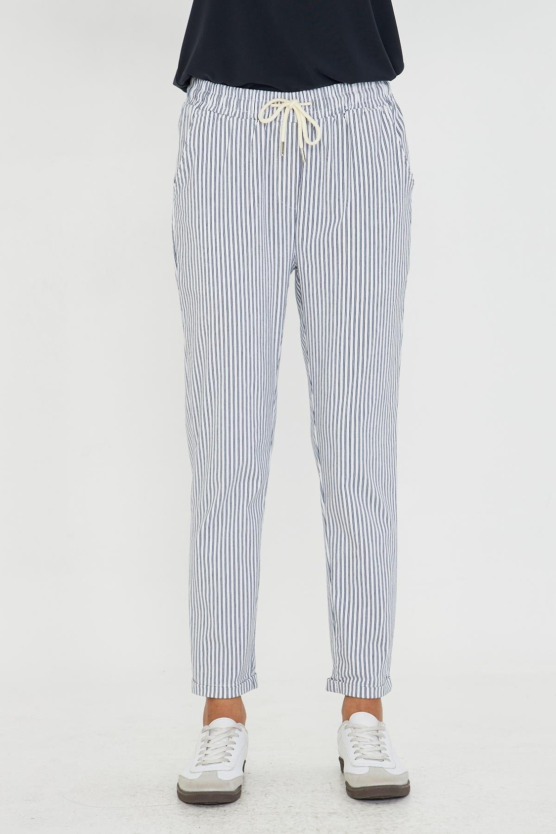 Lastikli Çizgili Chino Pantolon