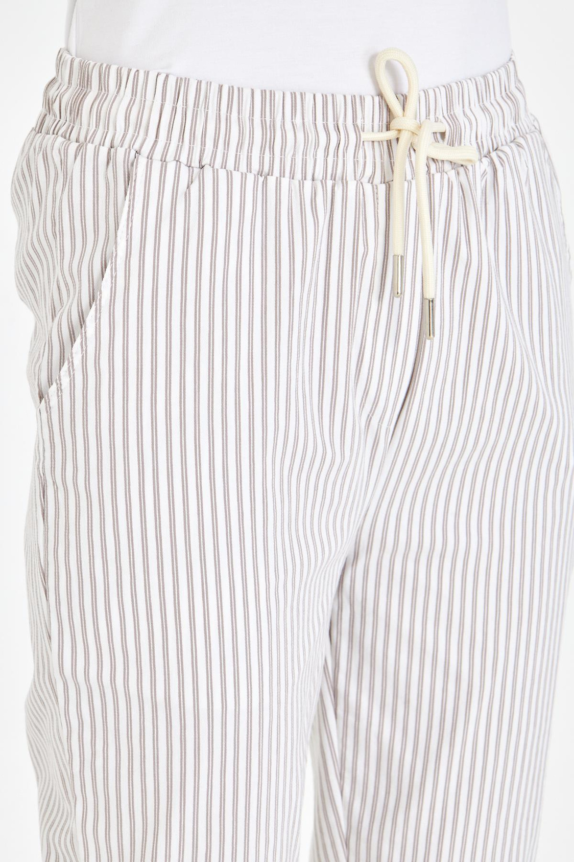 Lastikli Çizgili Chino Pantolon