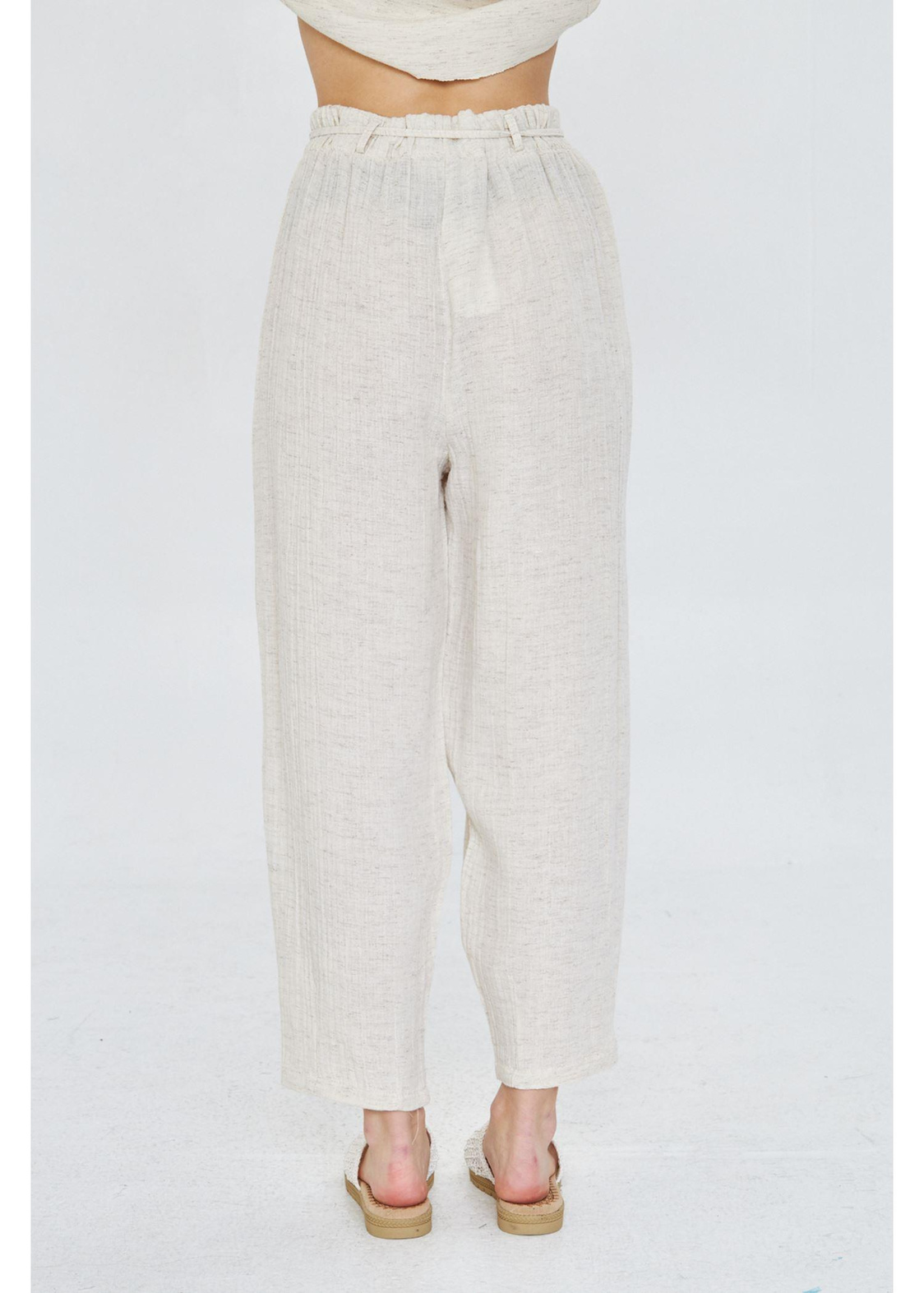 Lastikli Ketenli Müslin Pantolon