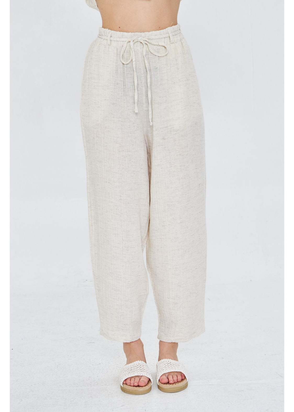 Lastikli Ketenli Müslin Pantolon