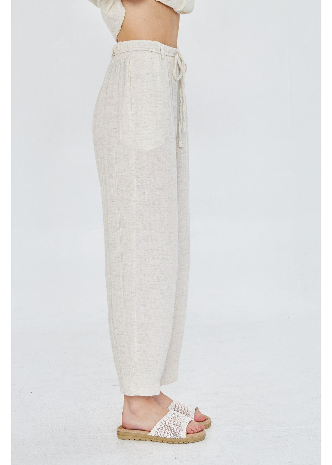Lastikli Ketenli Müslin Pantolon