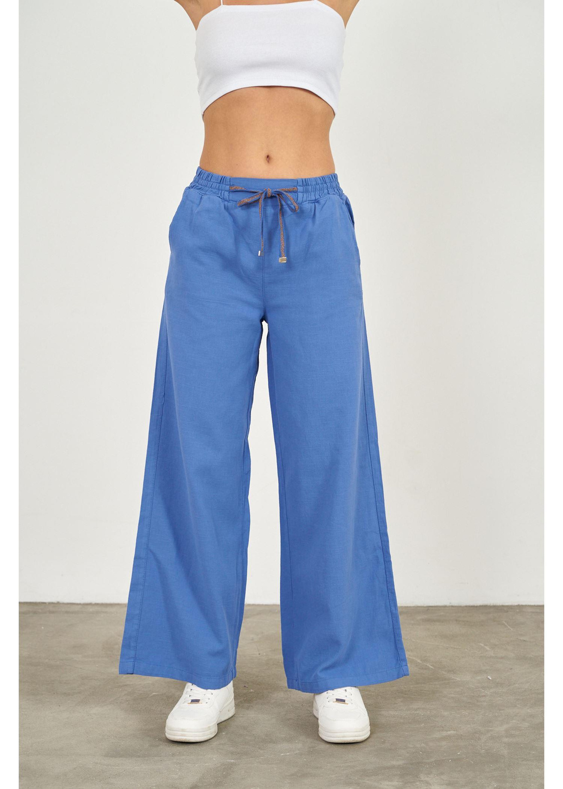 Lastikli Palazzo Pantolon-Mavi