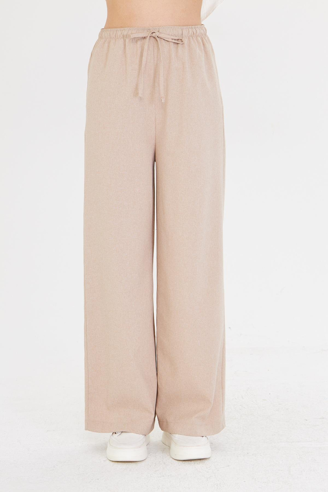 Lastikli Yandan Cepli Poliviskon Pantolon - Bej