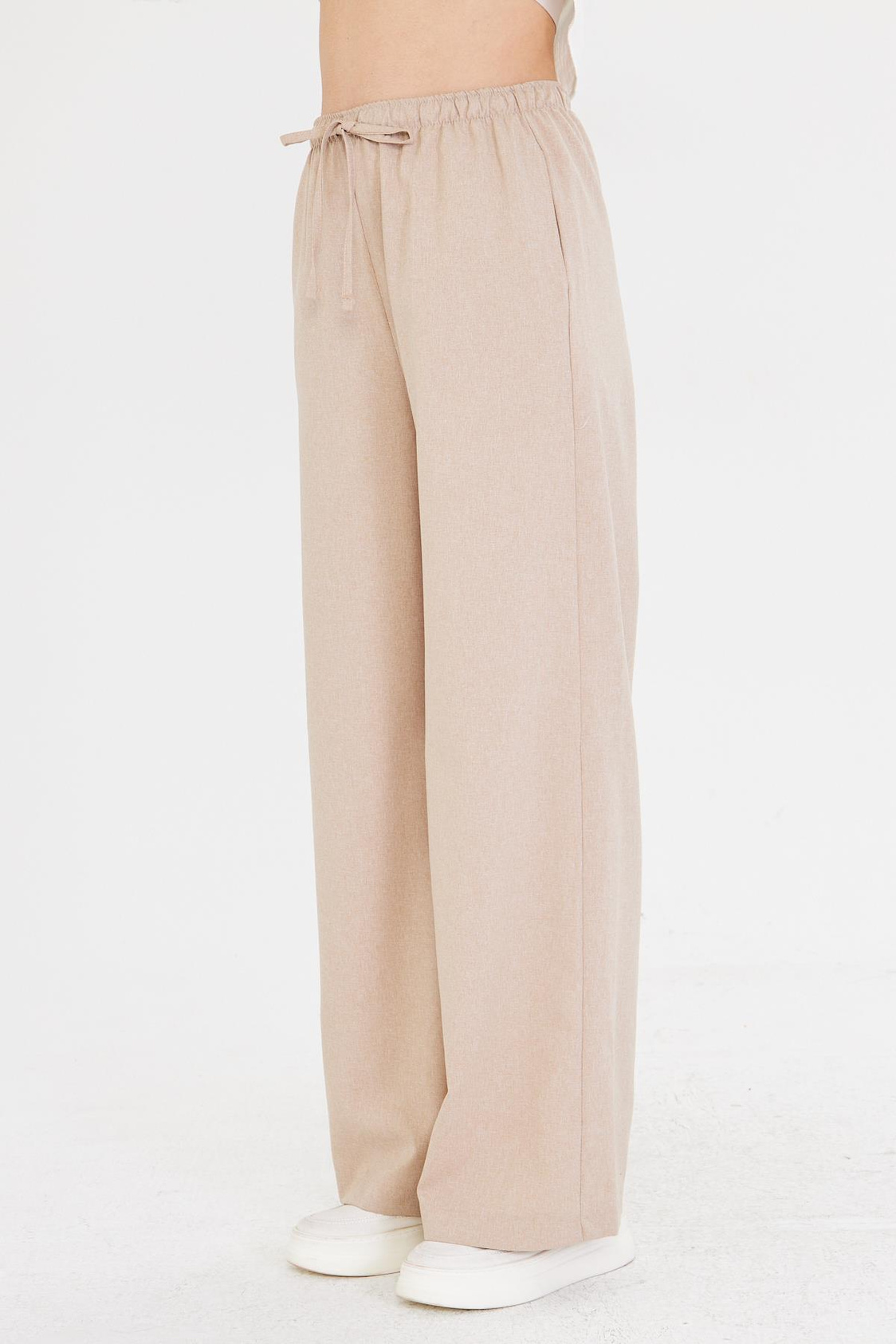 Lastikli Yandan Cepli Poliviskon Pantolon - Bej