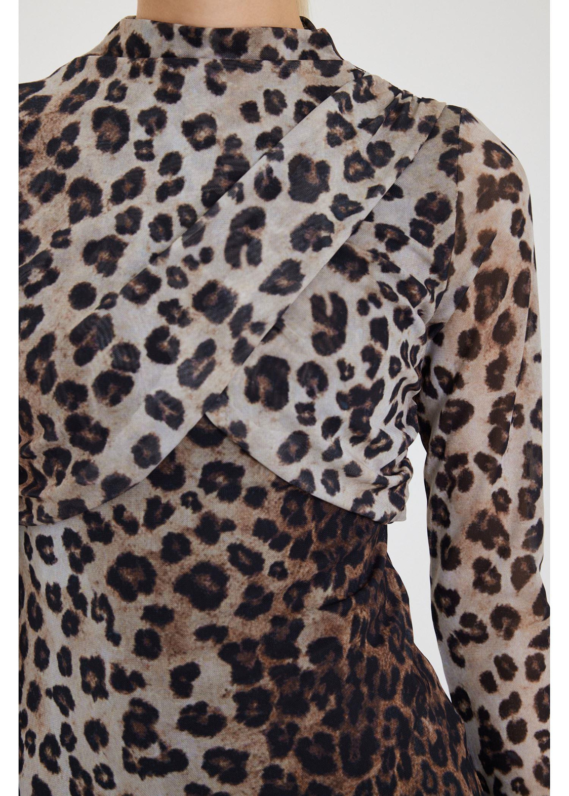 Leopar Desen Allerli Tül Elbise-Vizon