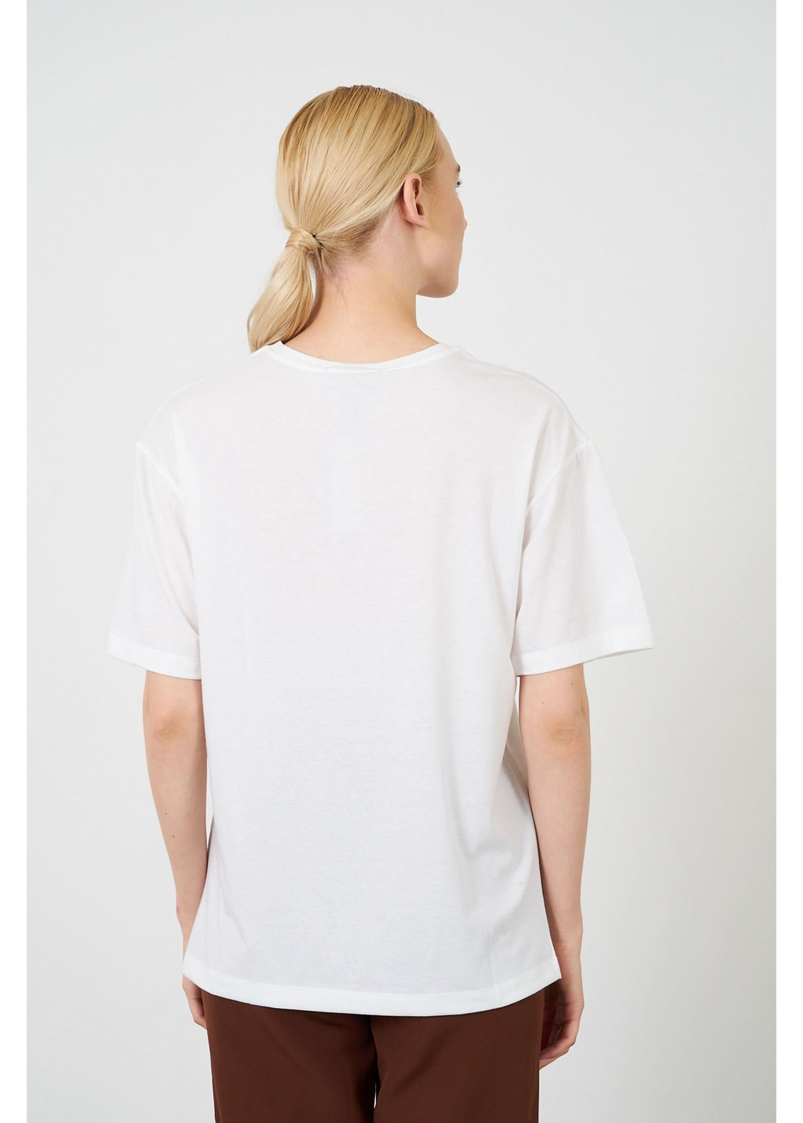 Leopar Desen Baskılı T-shirt-Ekru