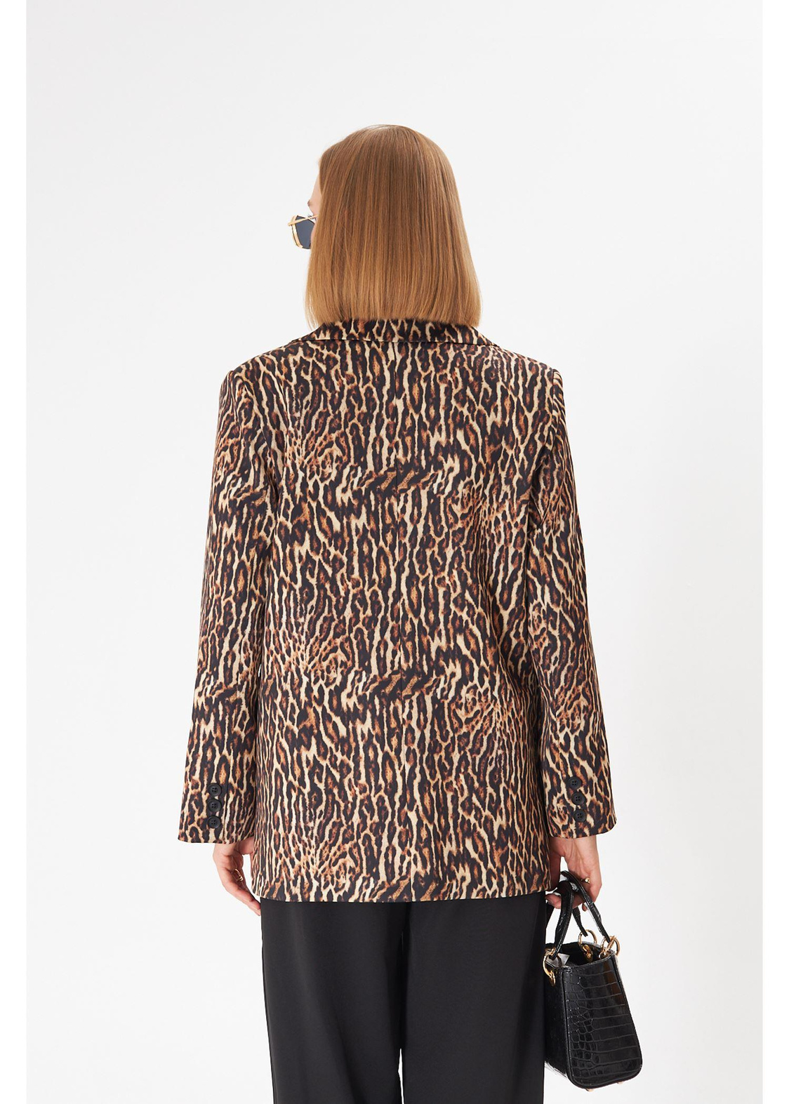 Leopar Desen Blazer Ceket