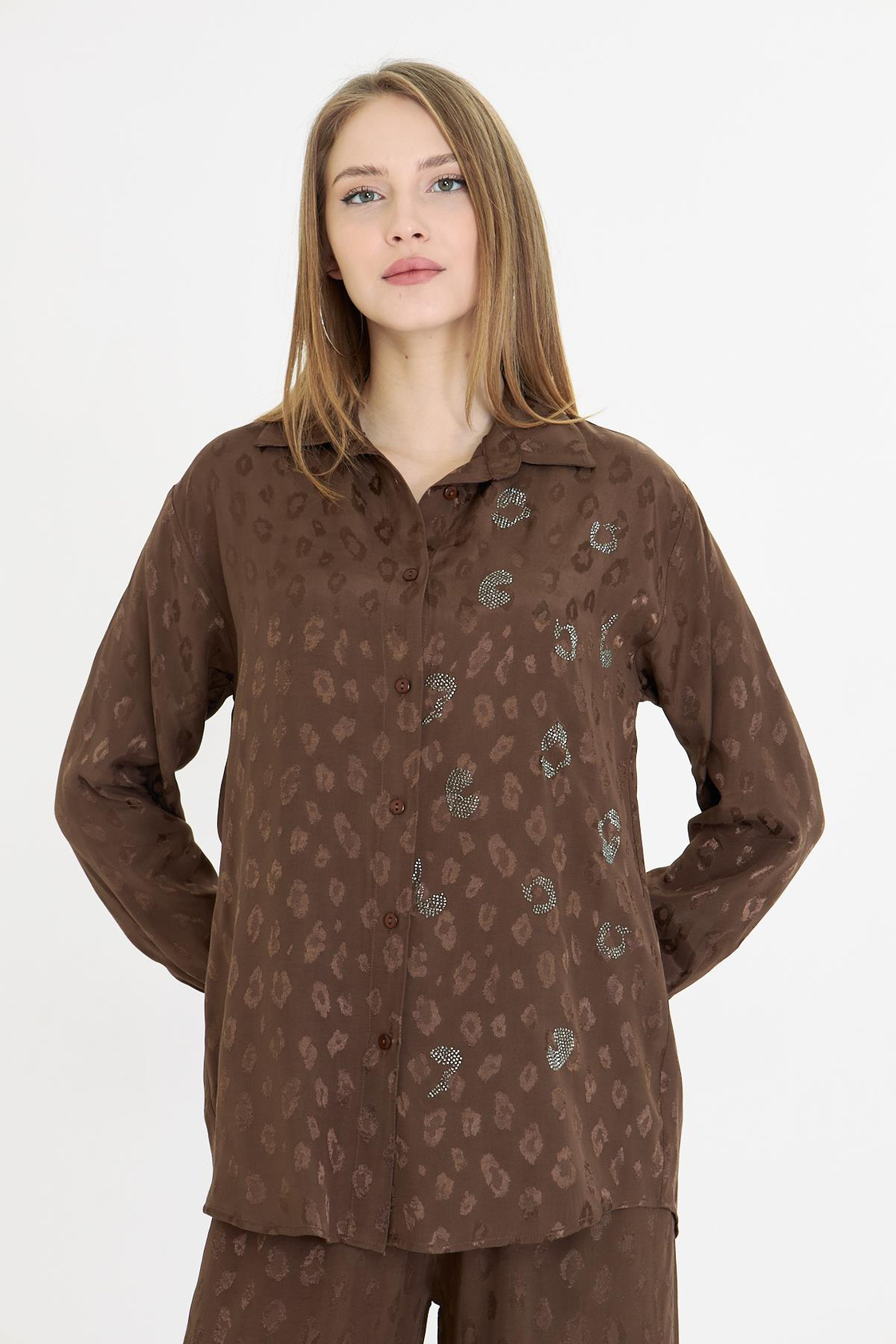 Leopar Desen Taşlı Gömlek