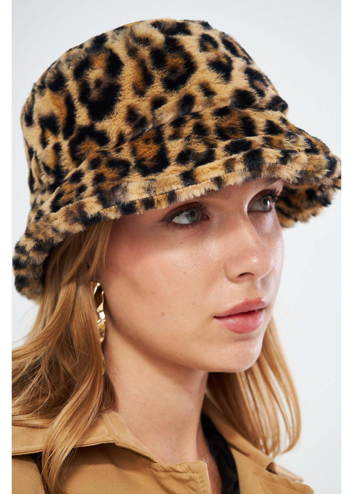 Leopar Peluş Bucket Şapka