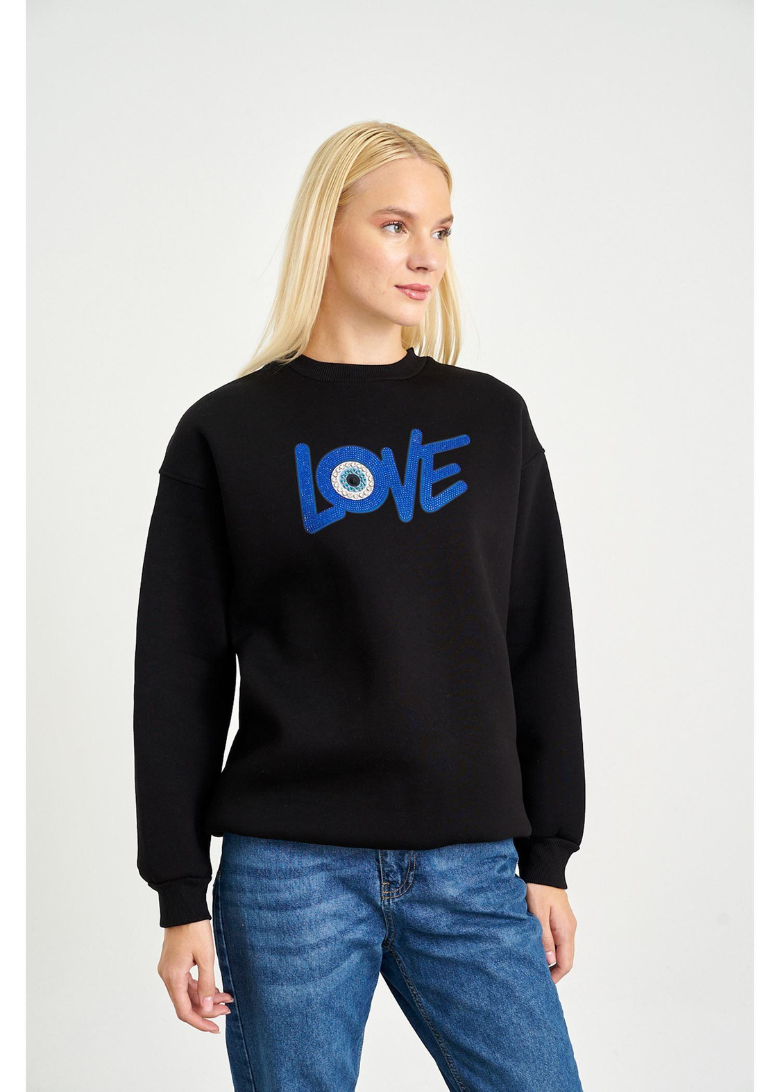 Love Baskılı Sweatshirt-Siyah