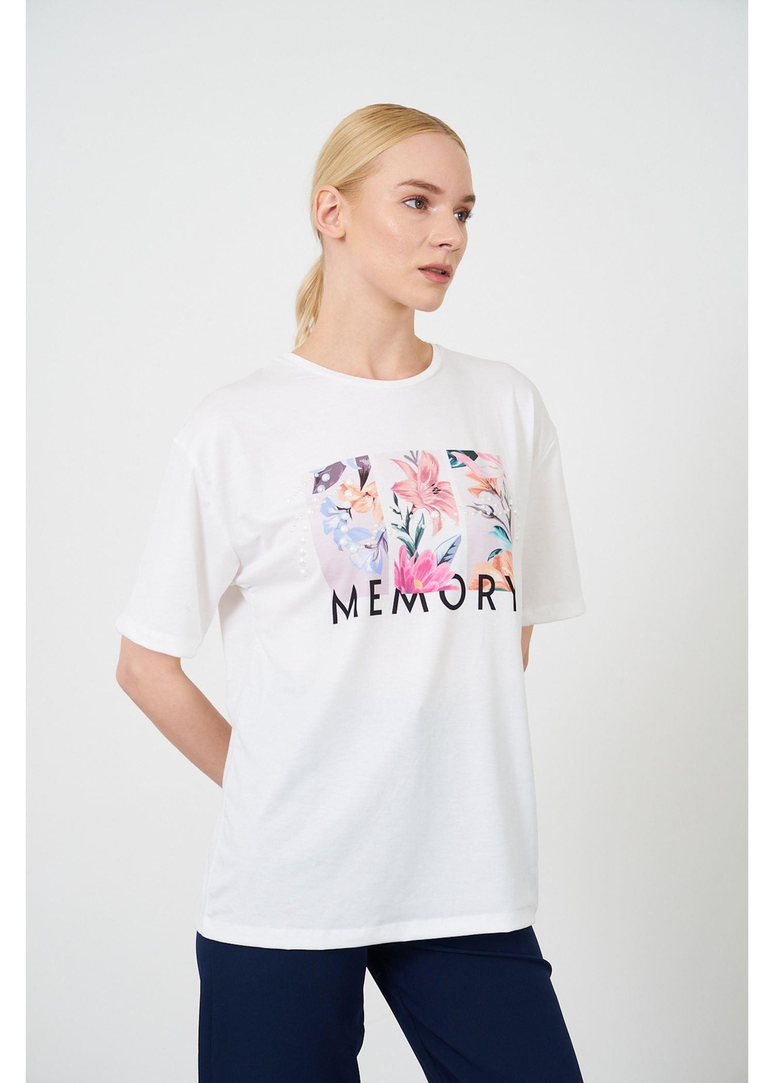 Memory Baskılı T-shirt-Ekru