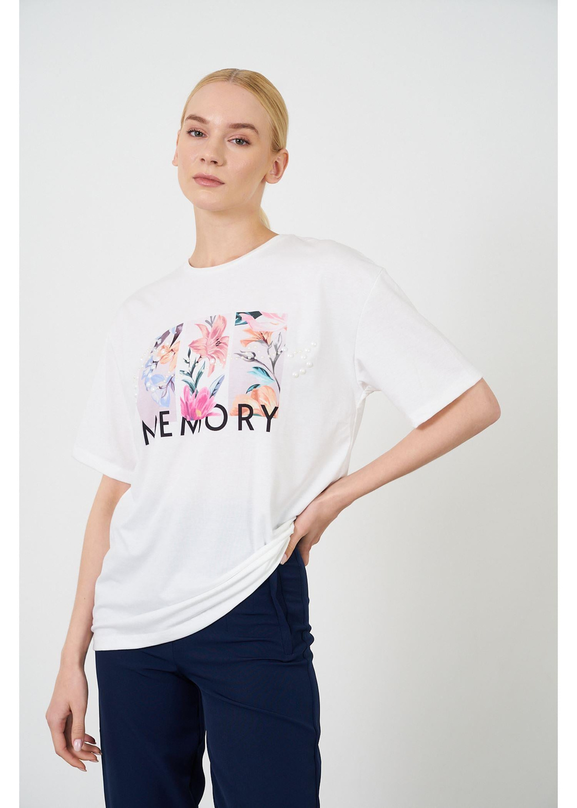 Memory Baskılı T-shirt-Ekru