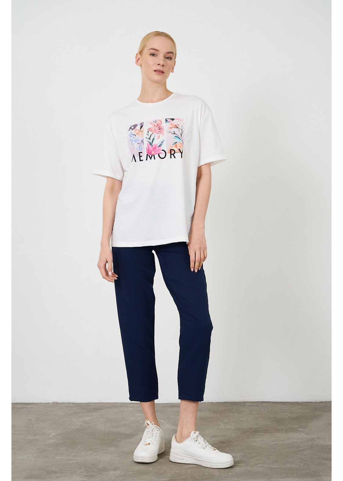Memory Baskılı T-shirt-Ekru