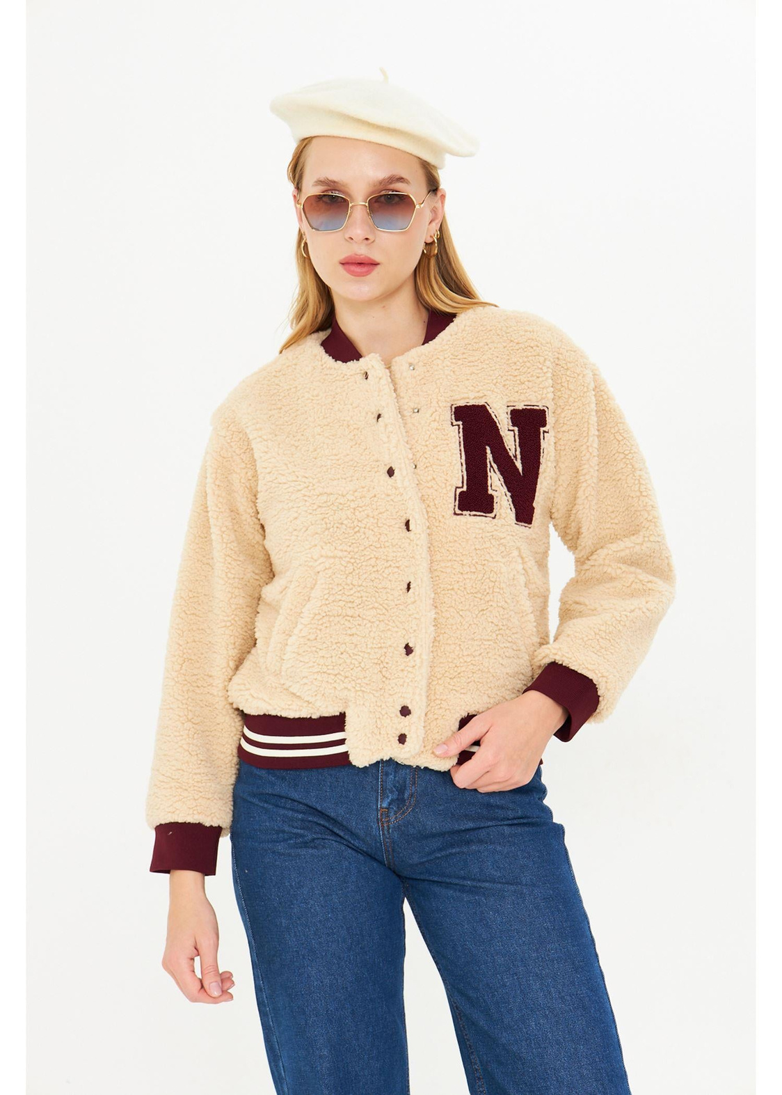 Nakışlı Bomber Peluş Mont