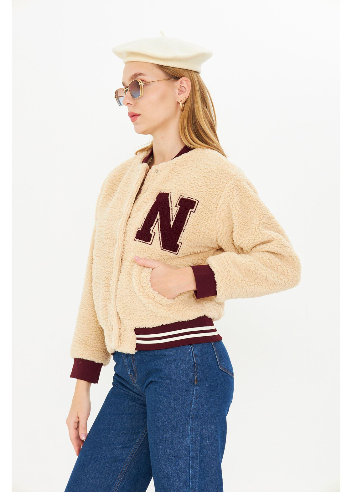 Nakışlı Bomber Peluş Mont