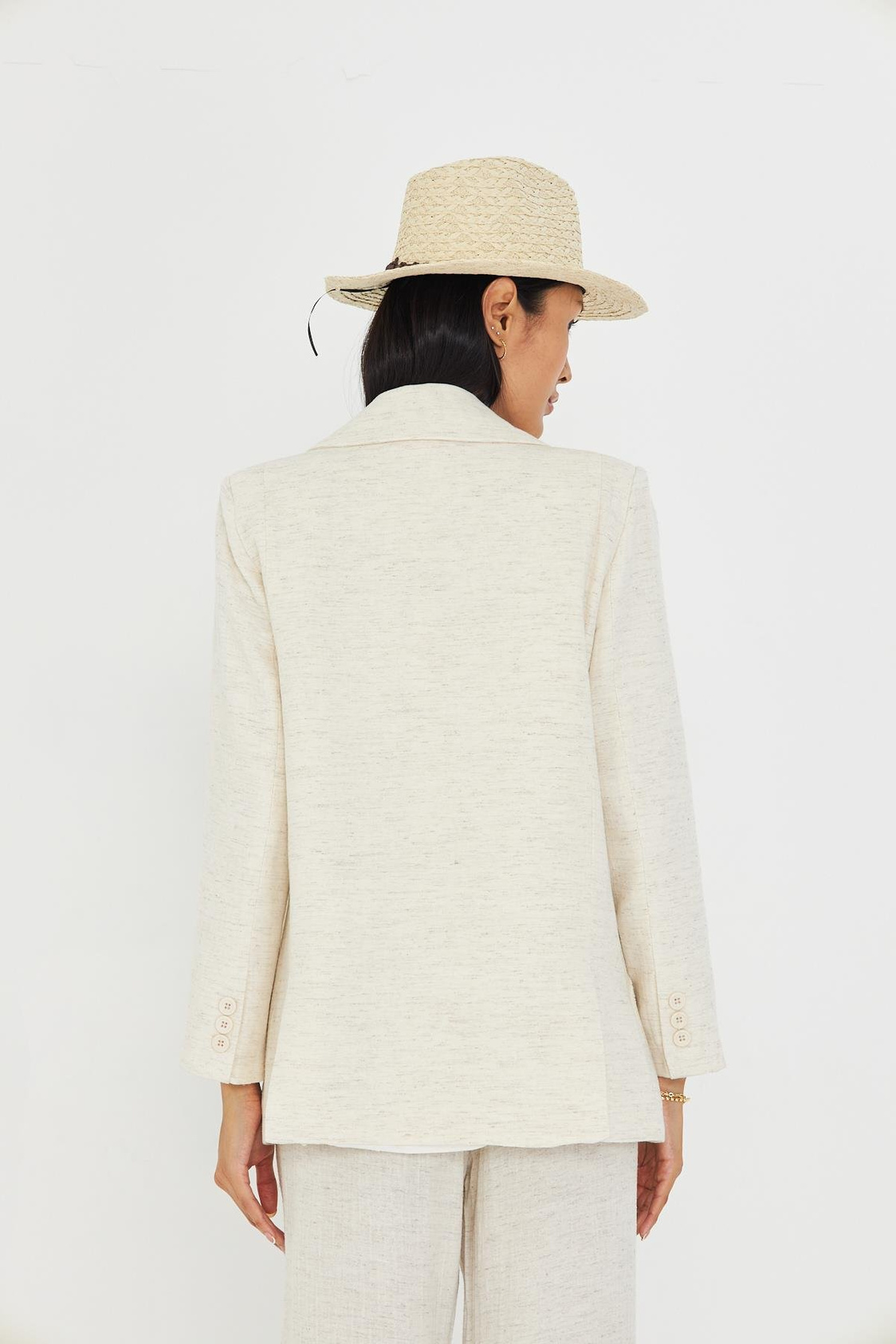 Nakışlı Kruvaze Yaka Keten Görünümlü Ceket 