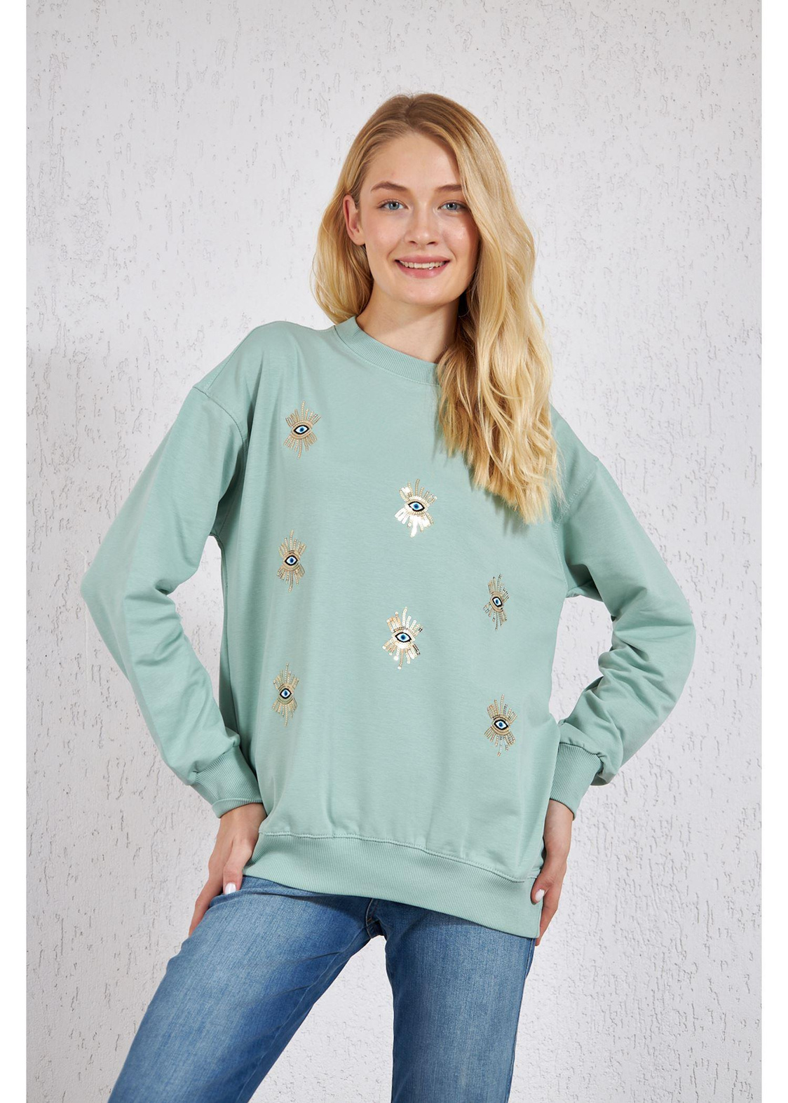 Nazar Boncuklu Sweat-Mint