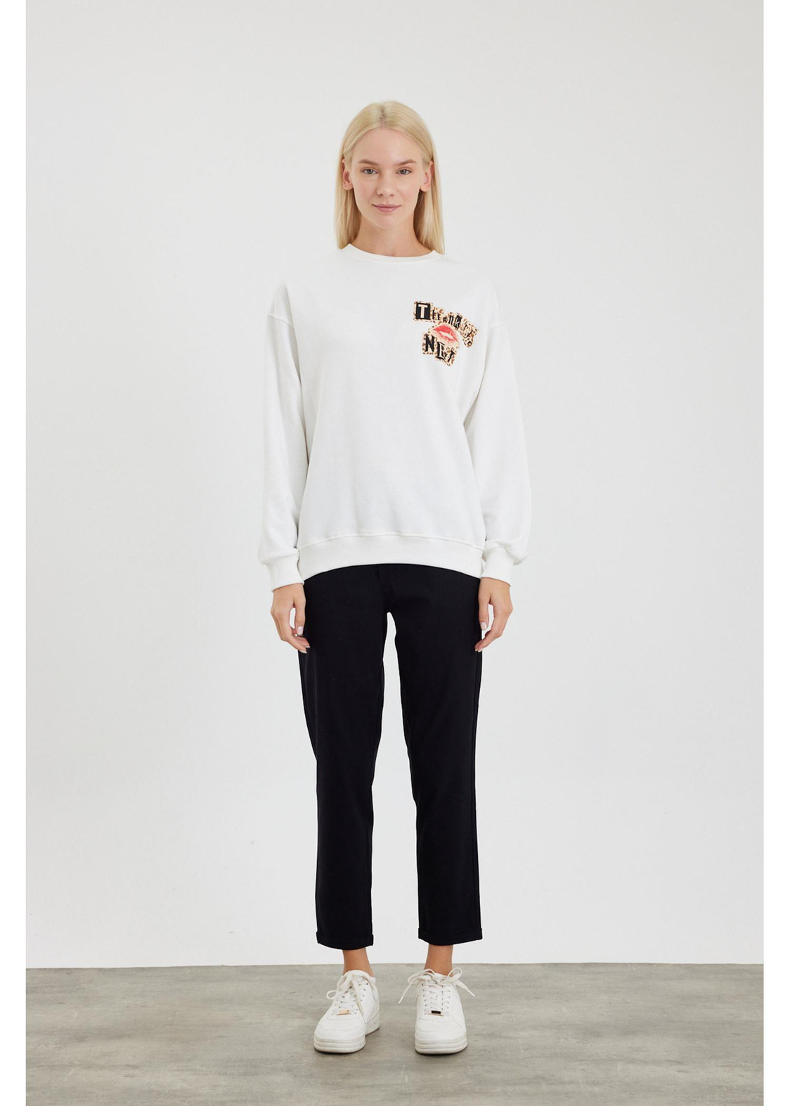 Next Baskılı Sweatshirt-Ekru