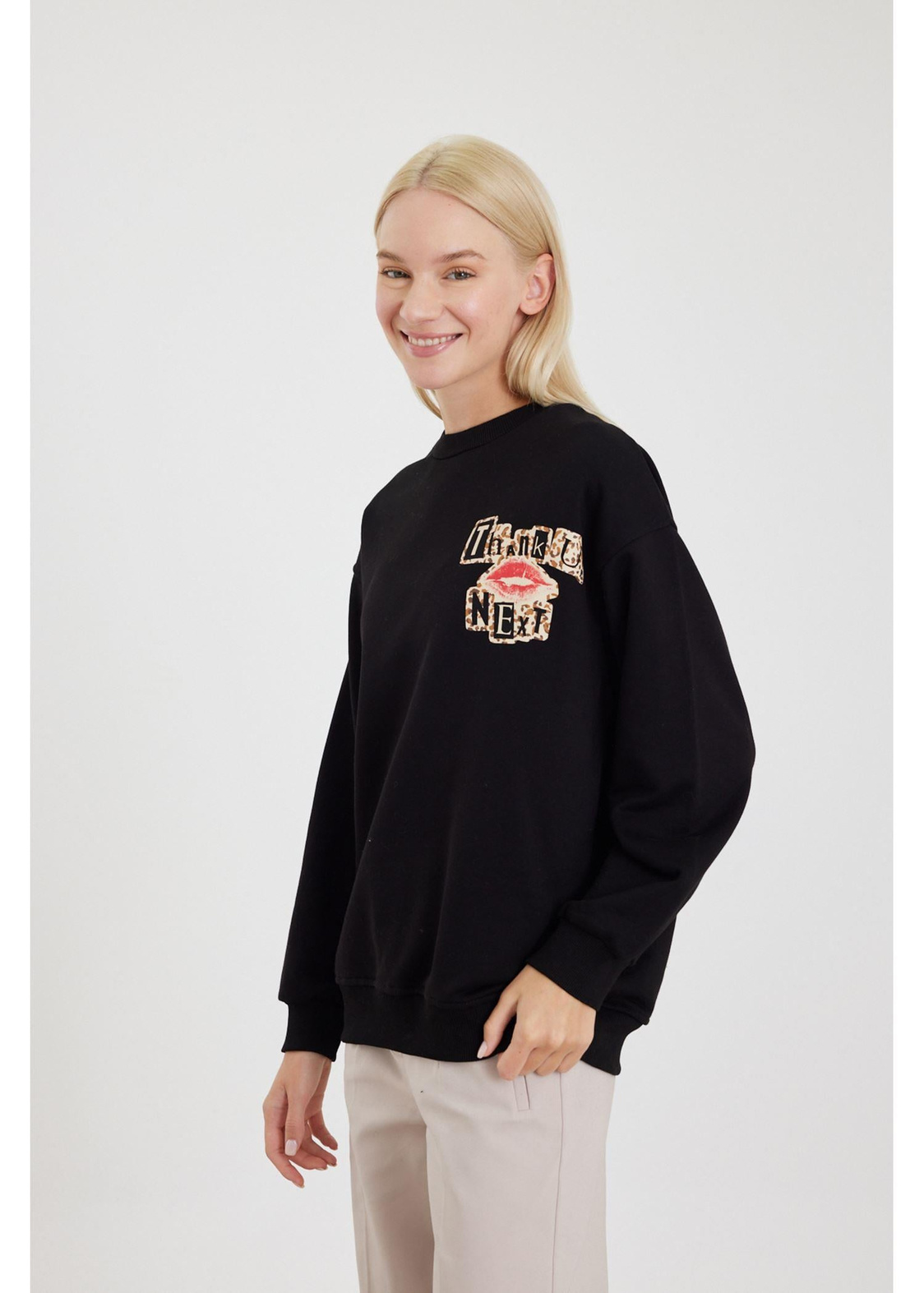 Next Baskılı Sweatshirt-Siyah
