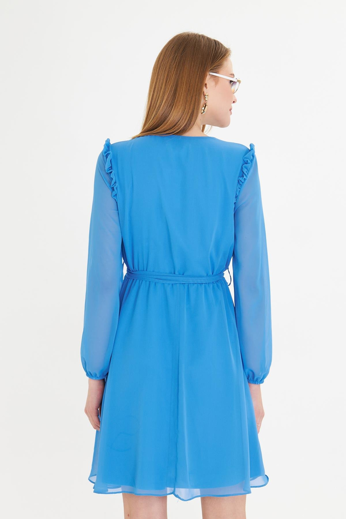 Omuzları Fırfırlı Şifon Elbise